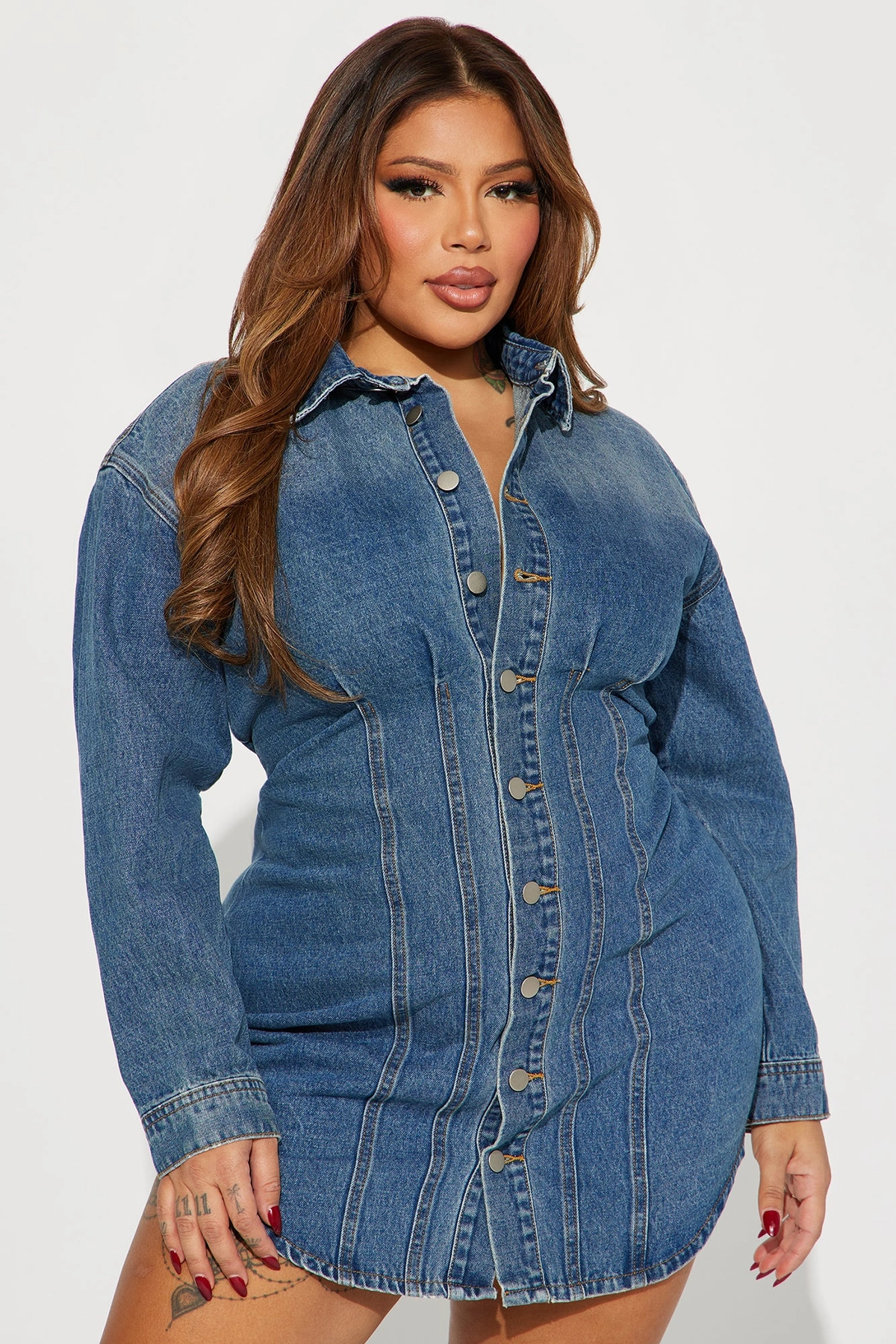Alessandra Denim Mini Dress - Medium Wash — Ganga de lavagem média
