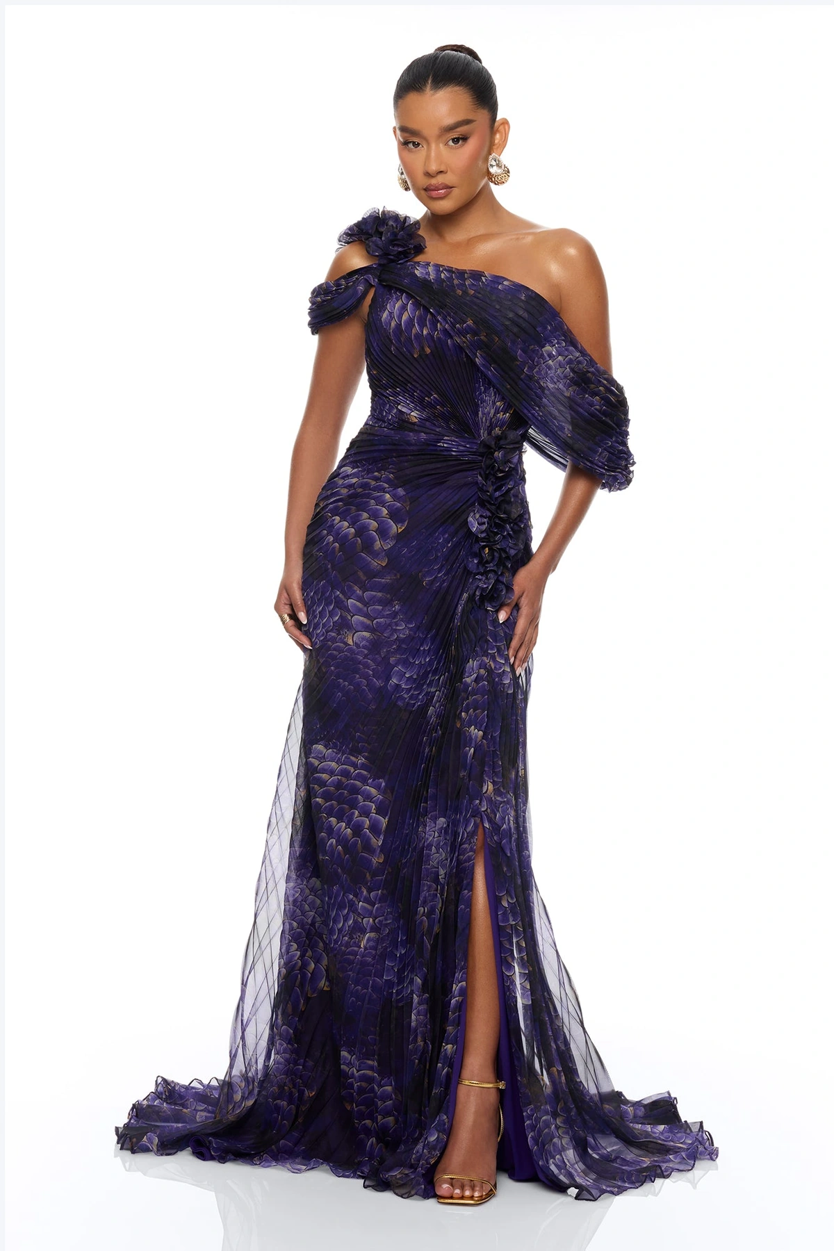 Odette Pleated Chiffon Gown - Purple/combo — Roxo/combinação