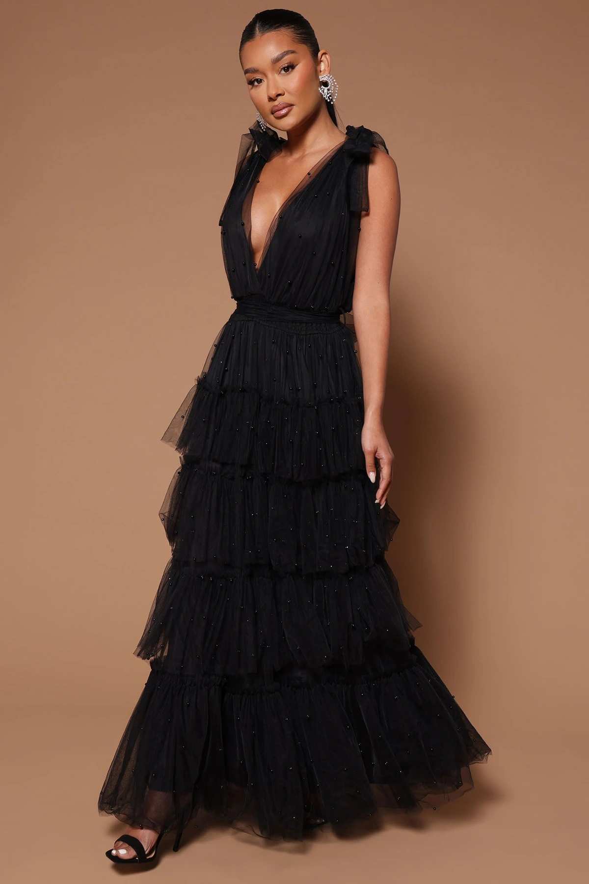 Nya Tulle Maxi Dress - Black — Preto