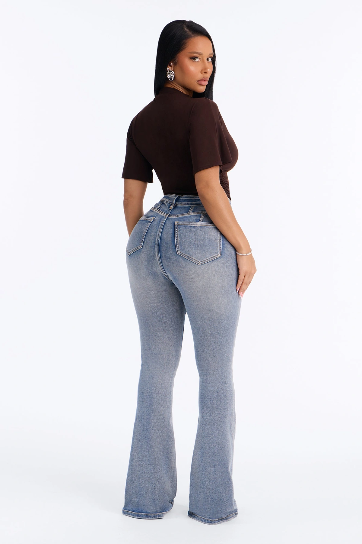 Truly Iconic High Rise Sculpting Stretch Flare Jeans - Vintage Wash — Ganga de lavagem envelhecida