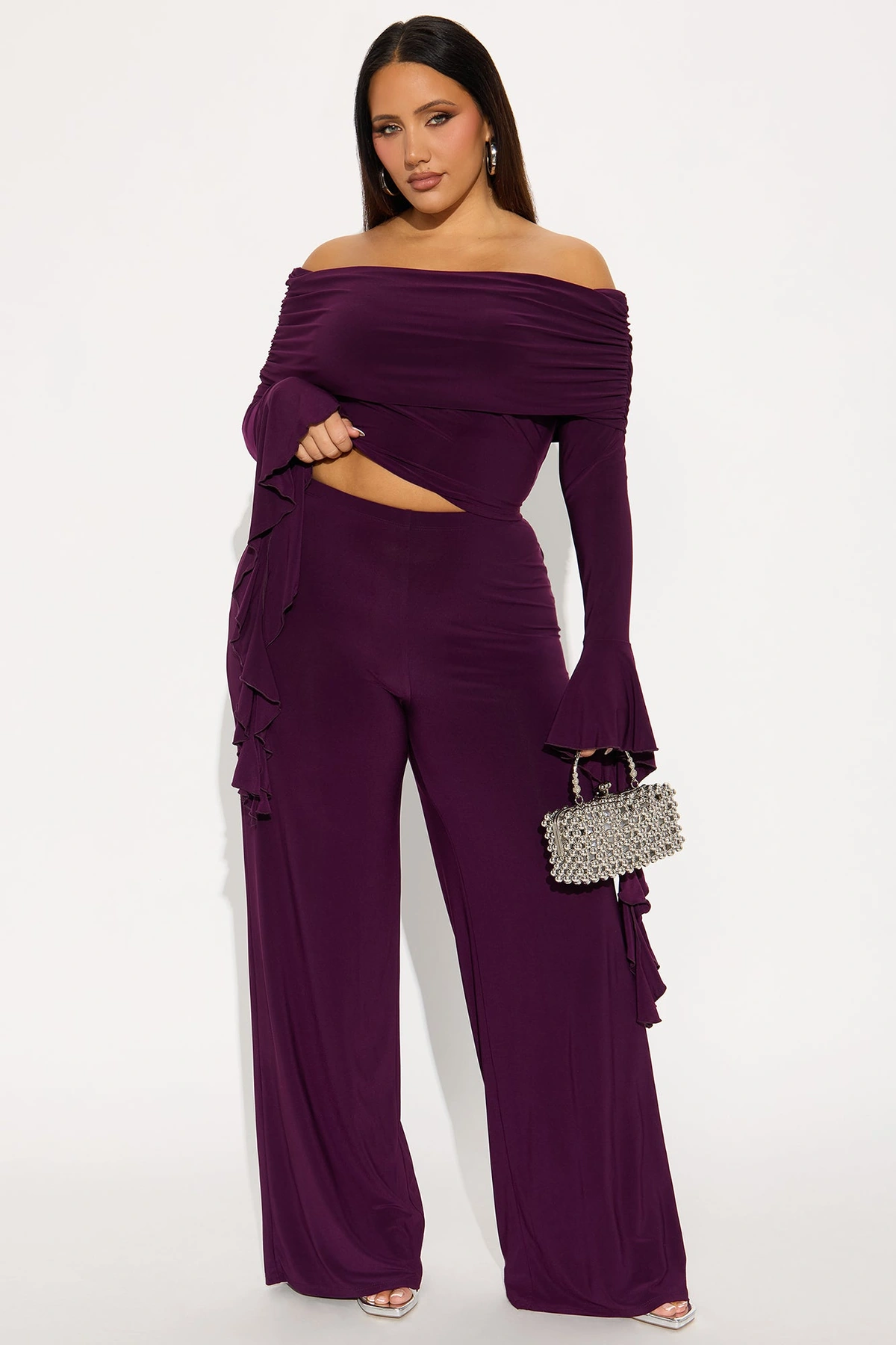On Again Off Shoulder Top And Pant Set - Eggplant — Eggplant