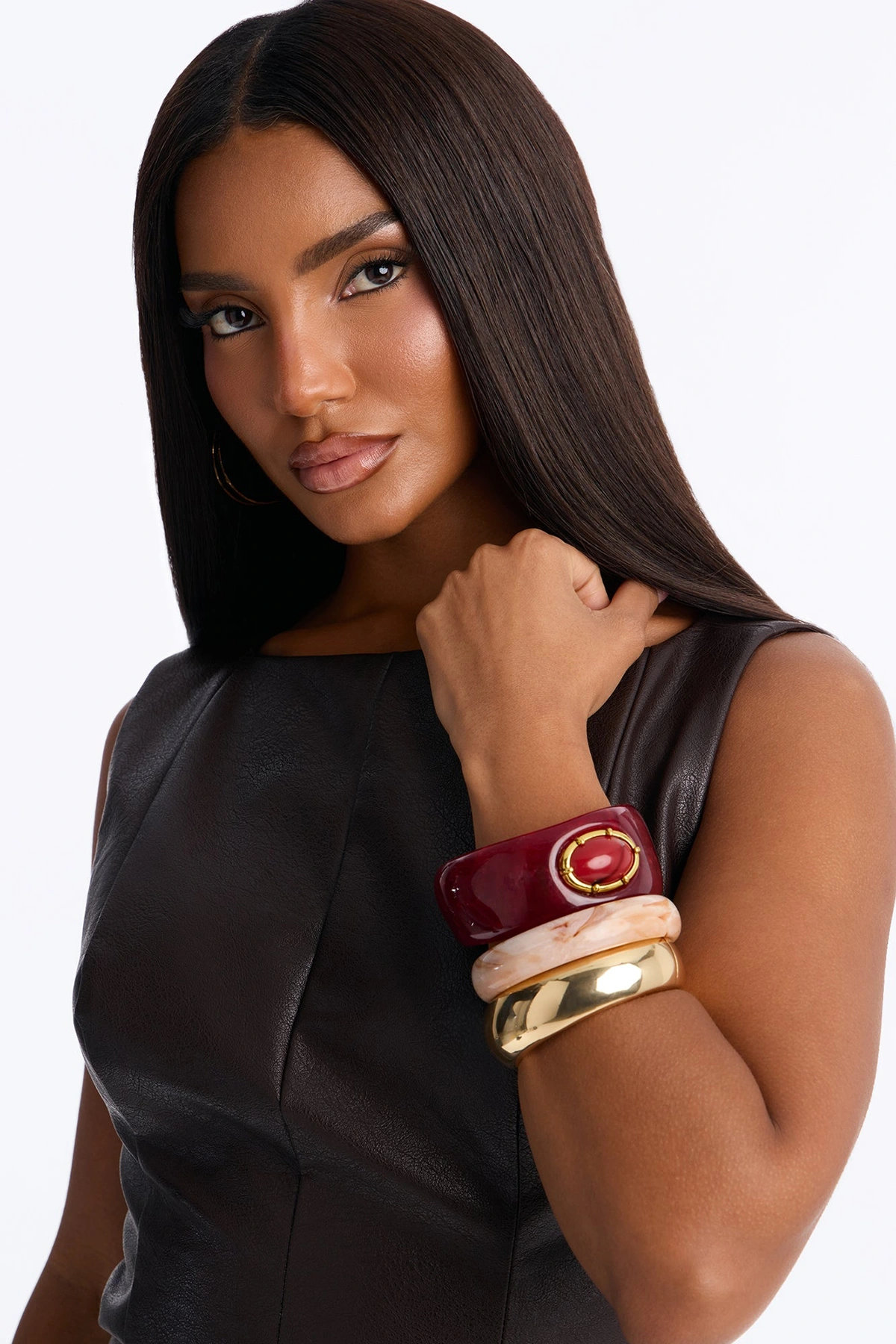 Prism 3 Piece Bracelet Set - Burgundy/combo — Bordô/combinação