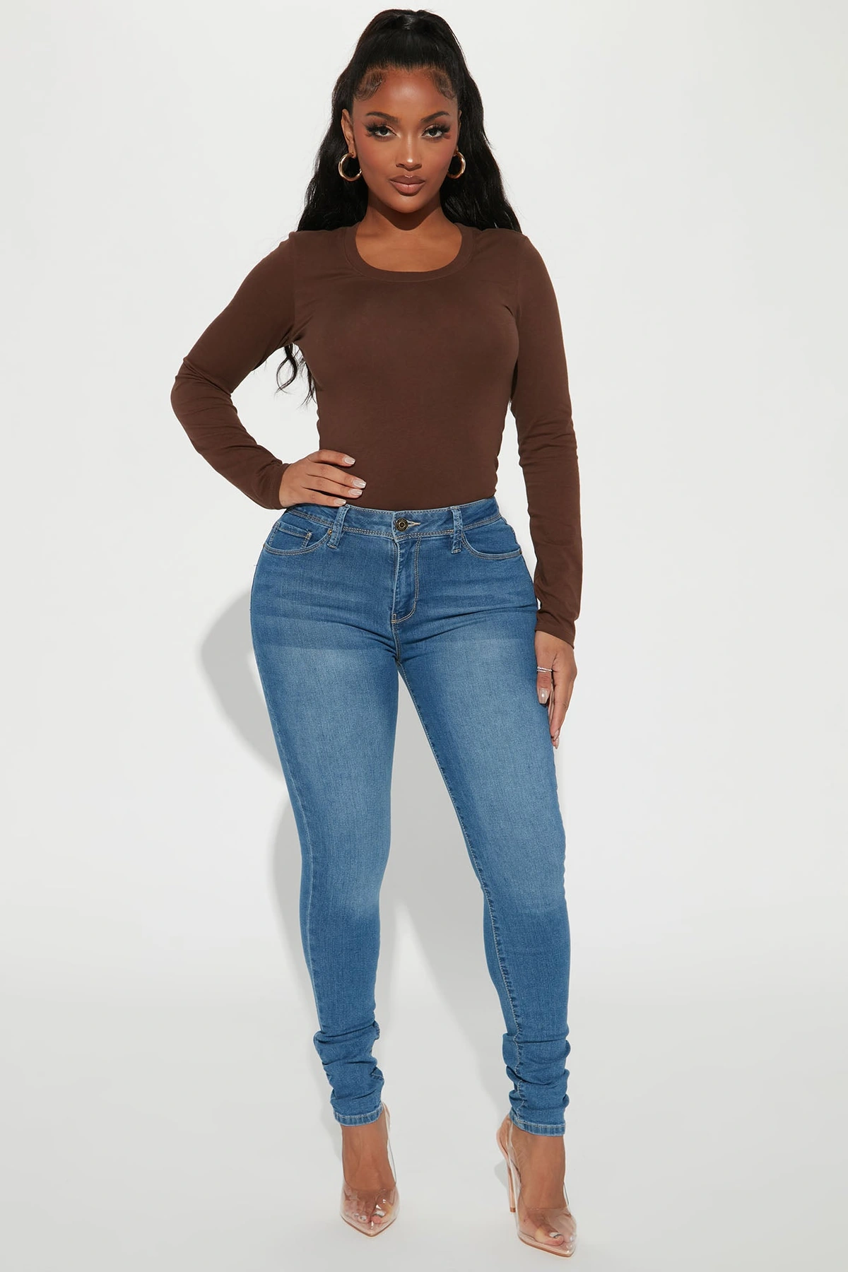 Sabrina Long Sleeve Tee - Dark Brown — escuro Castanho