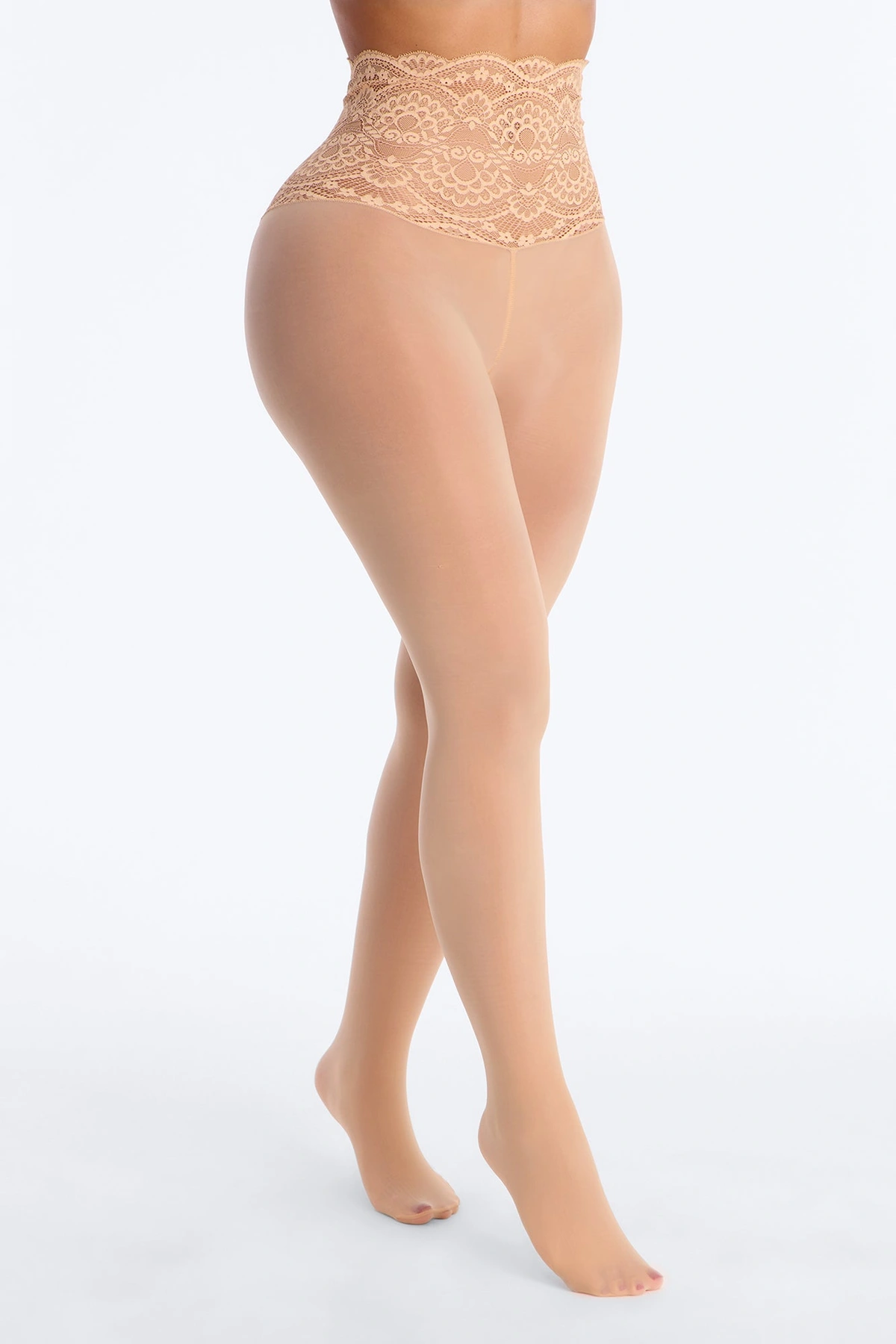 Mary Anne Lace Top Sheer Tights - Nude — Nude