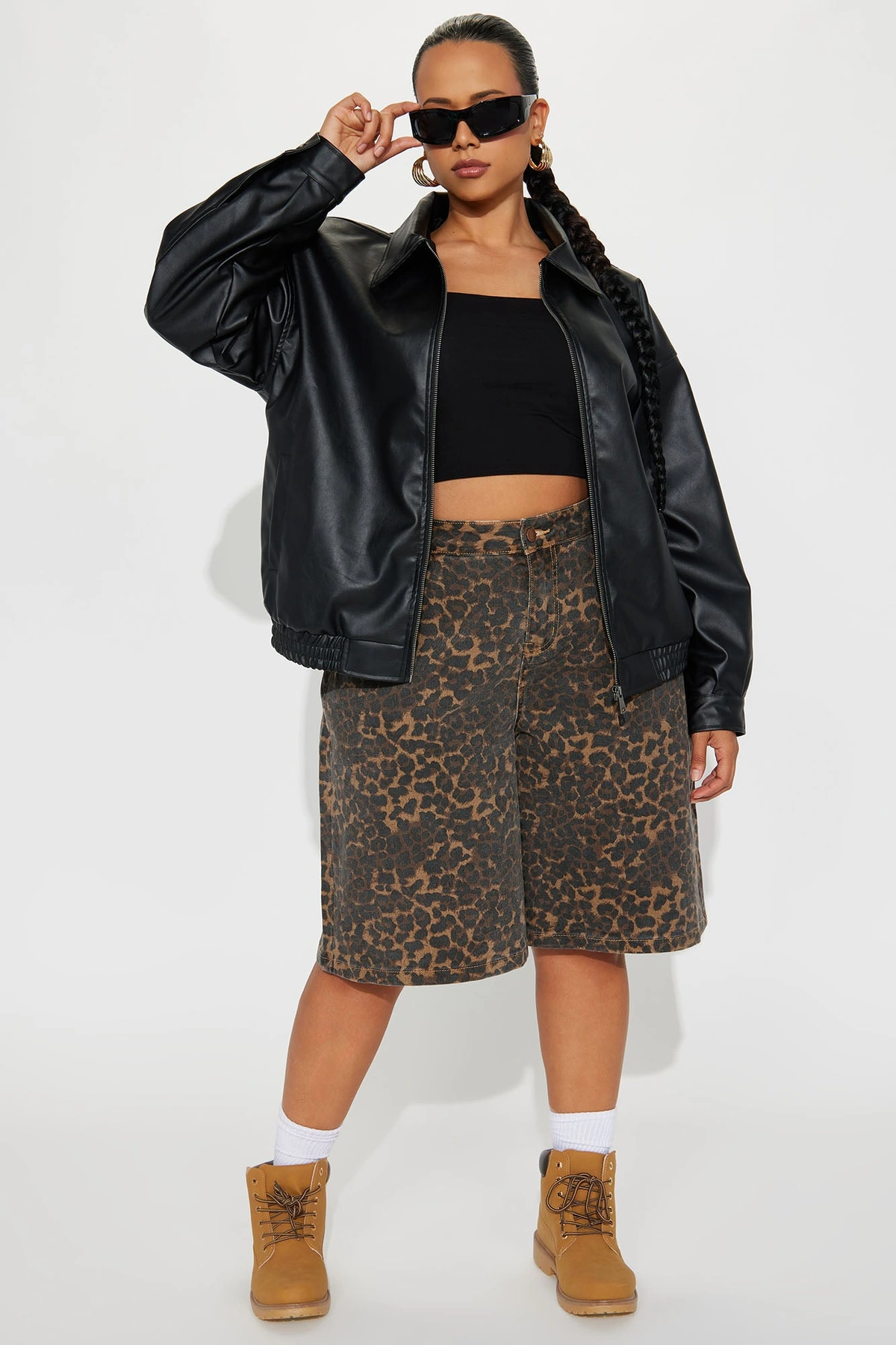 Hustle Mode Oversized Faux Leather Jacket - Black — Preto