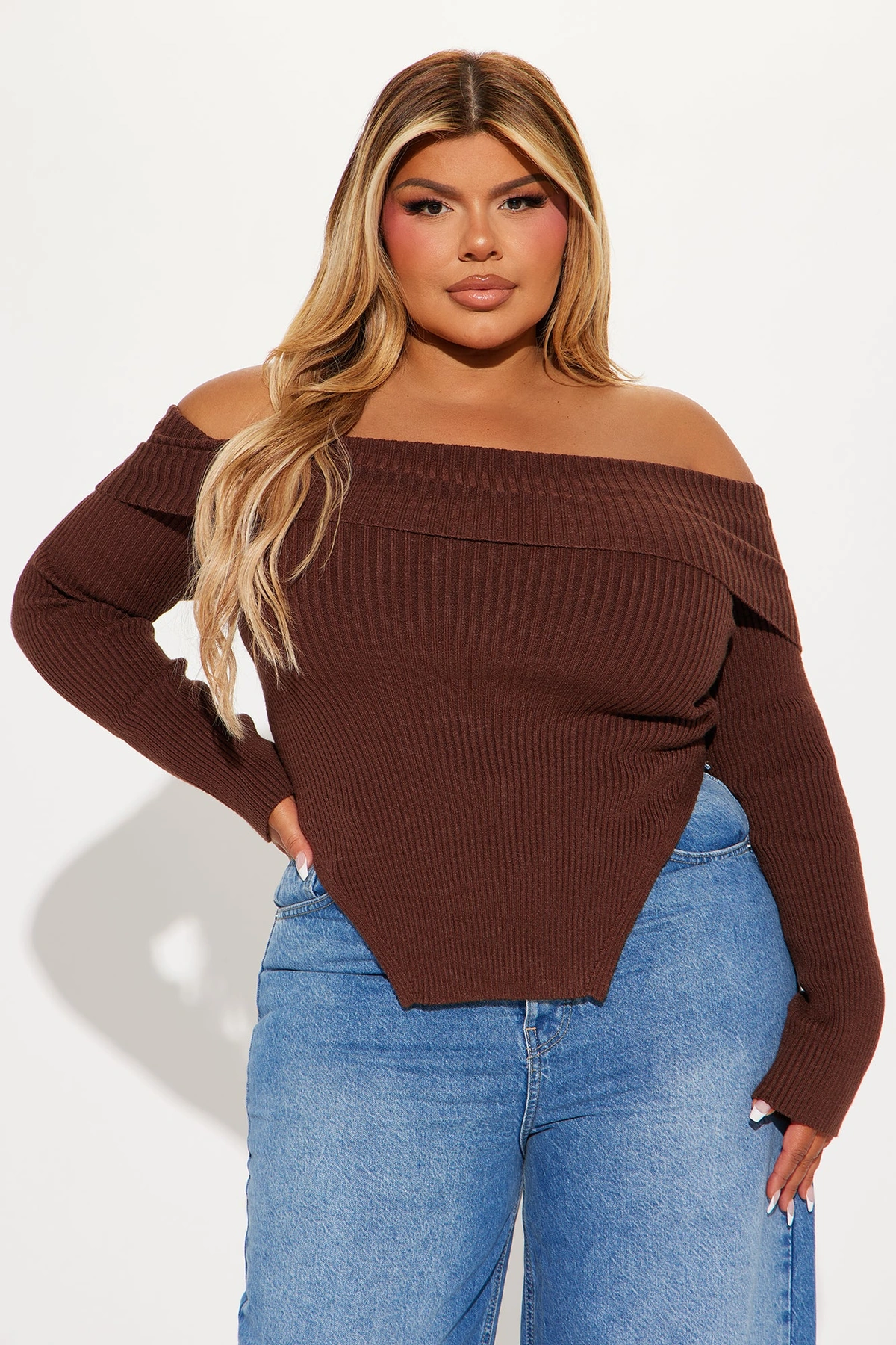 Karma Off Shoulder Sweater - Chocolate — Chocolate