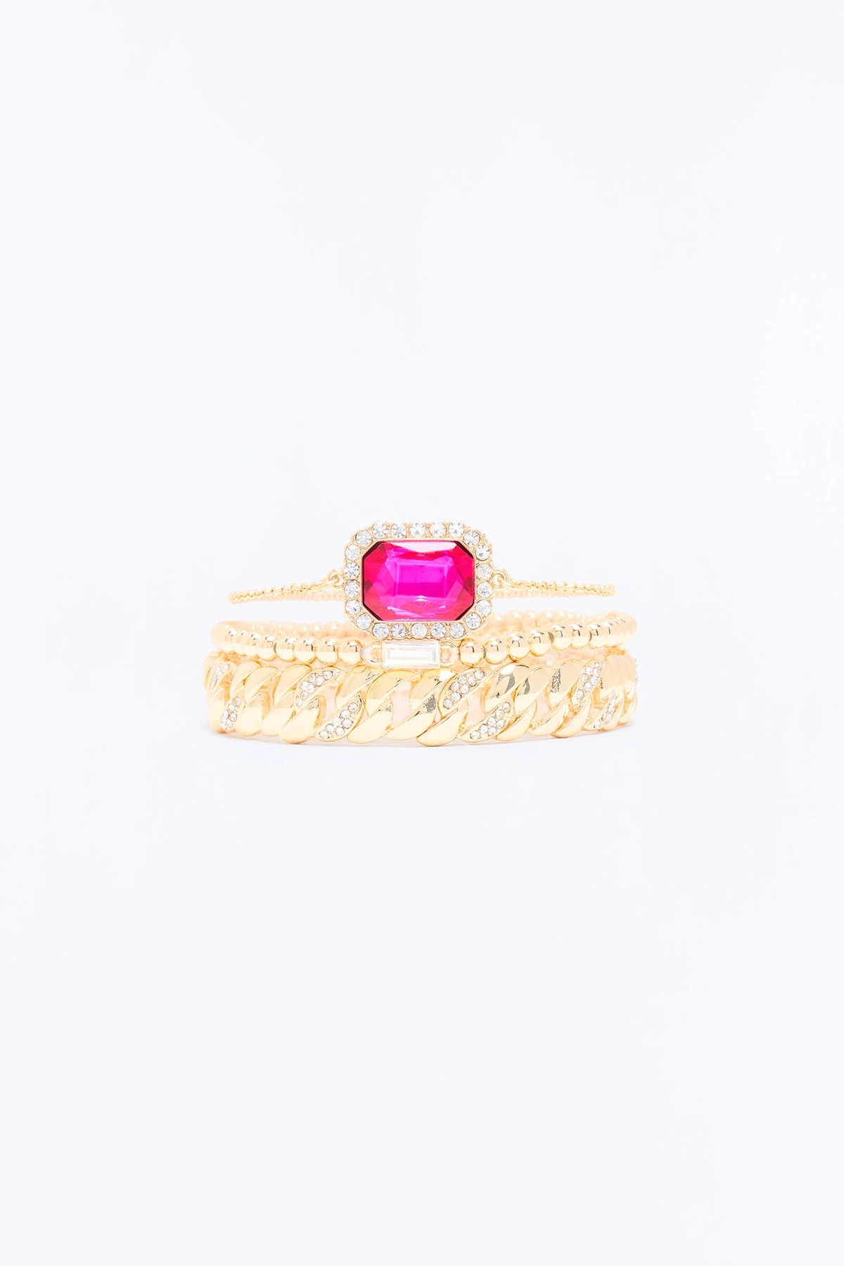Little Catch 3 Piece Bracelet Set - Gold/Pink — Dourado/Rosa