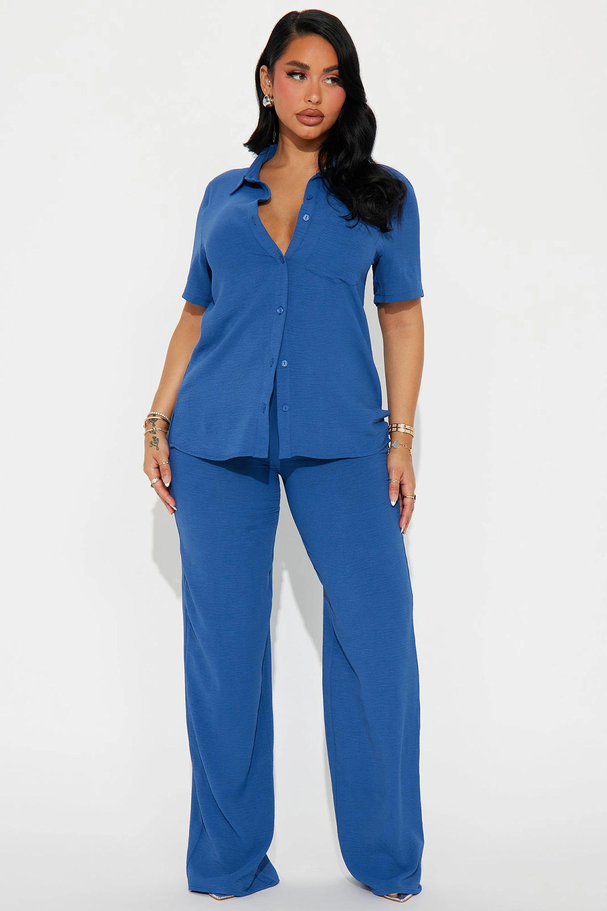Makenzie Short Sleeve Pant Set - Slate Blue — Slate Azul