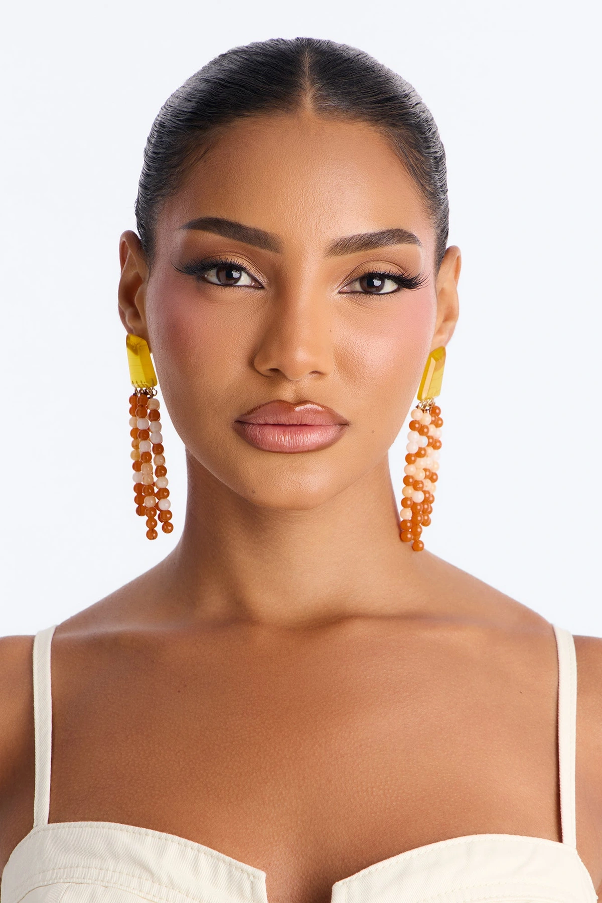 Sending A Signal Beaded Drop Earrings - Orange/combo — Laranja/combinação
