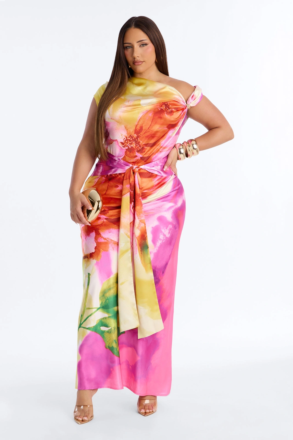Easy To Love Me Satin Maxi Dress - Pink/combo — Rosa/combinação