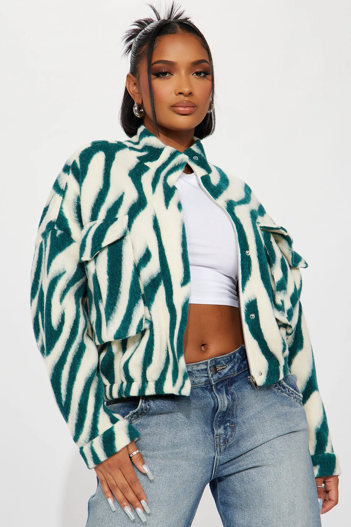 Mixed Feelings Faux Wool Jacket - Green/combo — Verde/combinação
