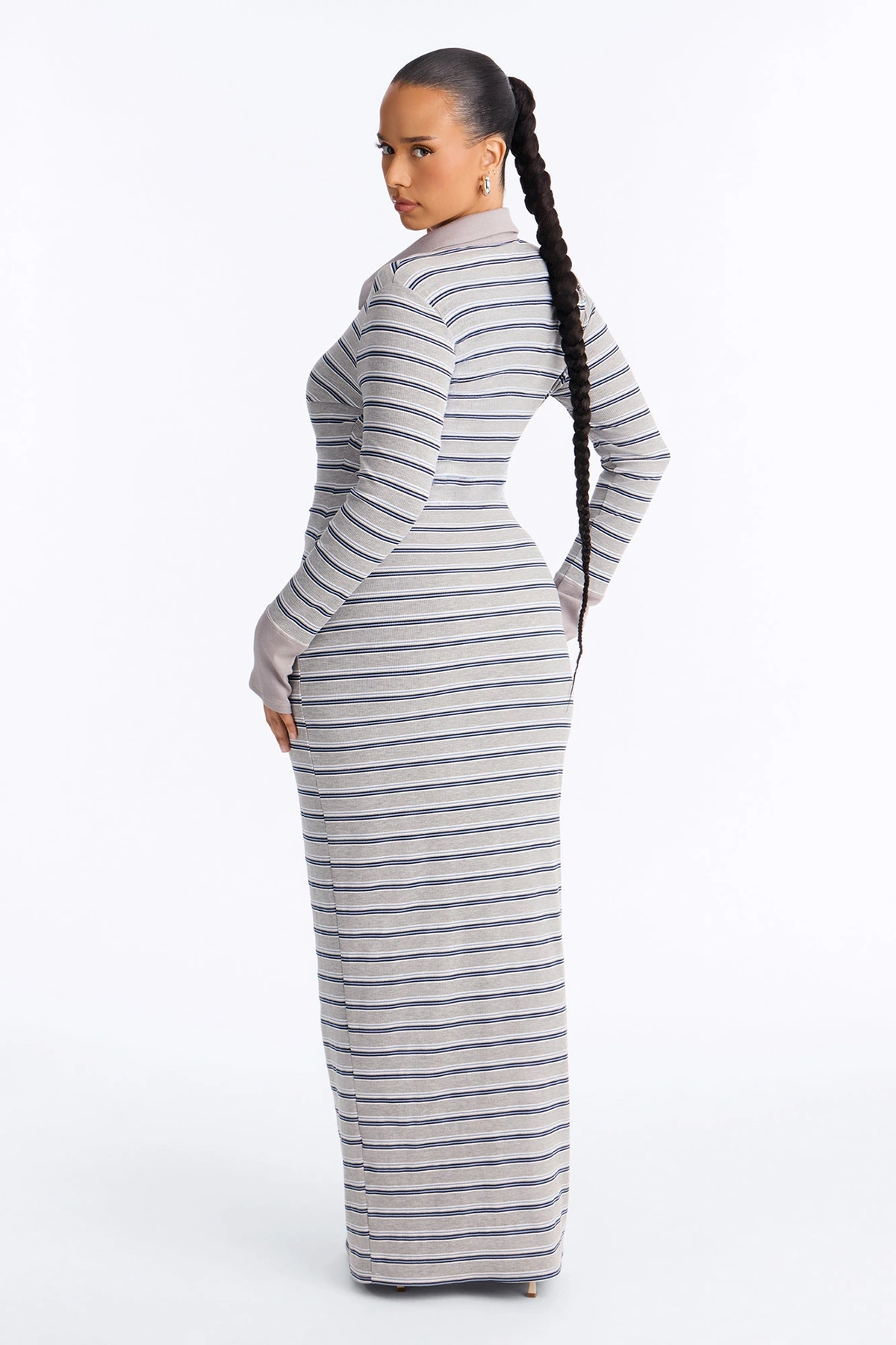 Mireya Striped Ribbed Maxi Dress - Grey/combo — Cinzento/combinação
