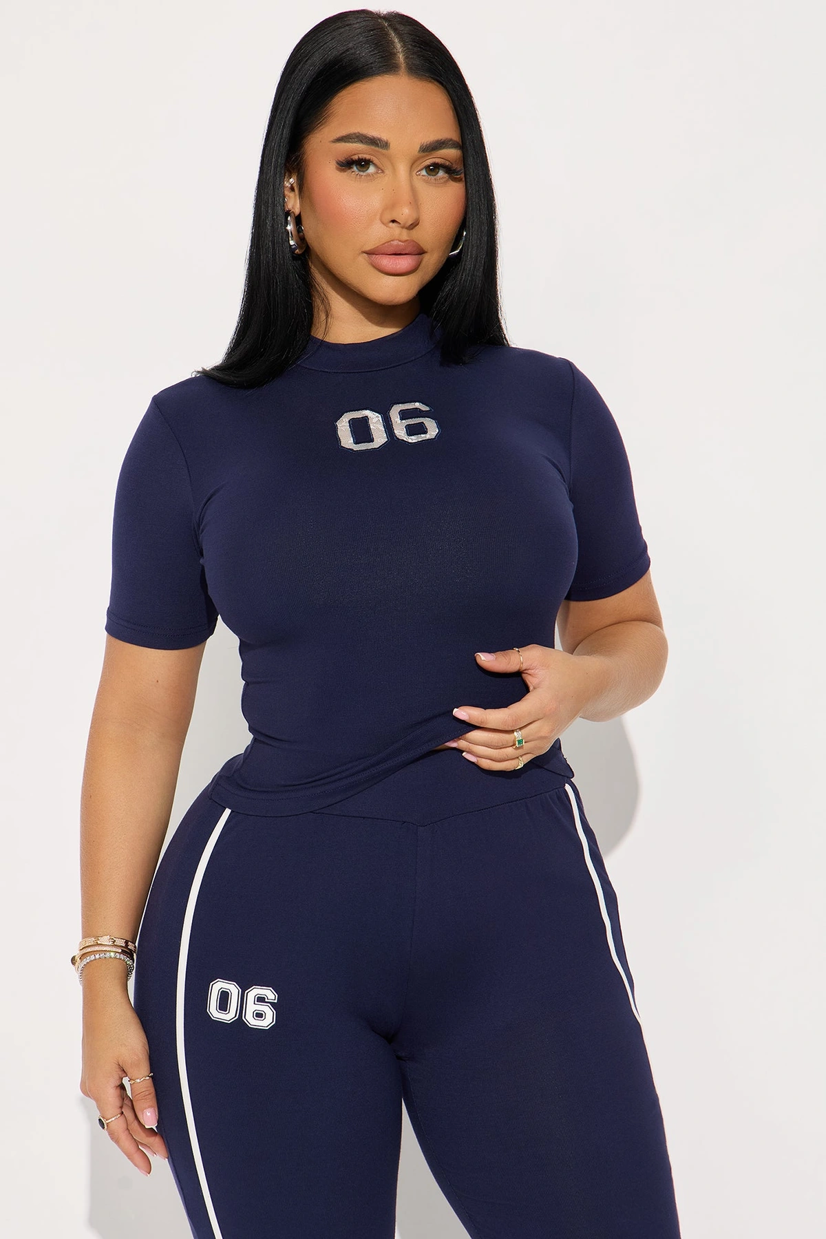 Sporty Vibe Ribbed Pant Set - Navy — Azul-marinho