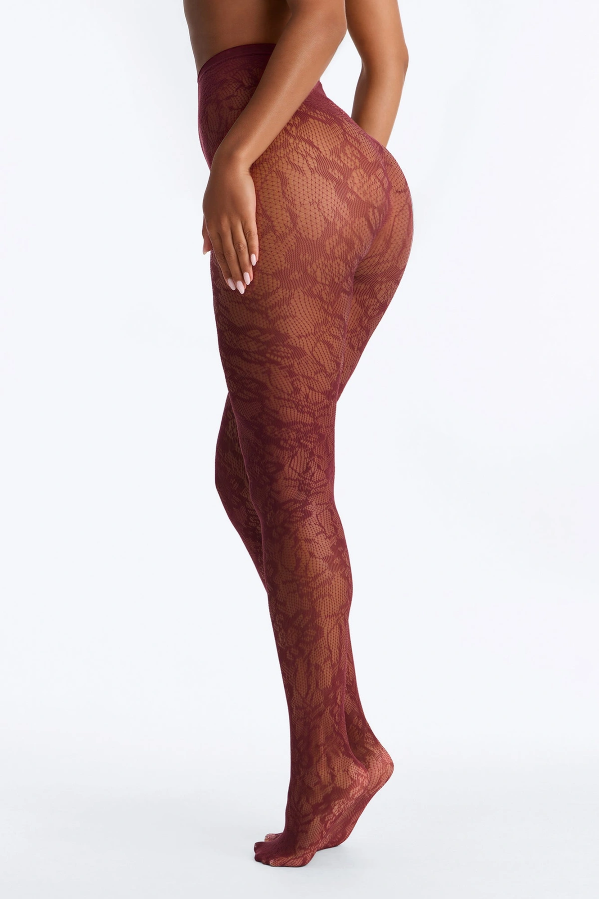 Evelyn Sheer Lace Tights - Burgundy — Bordô