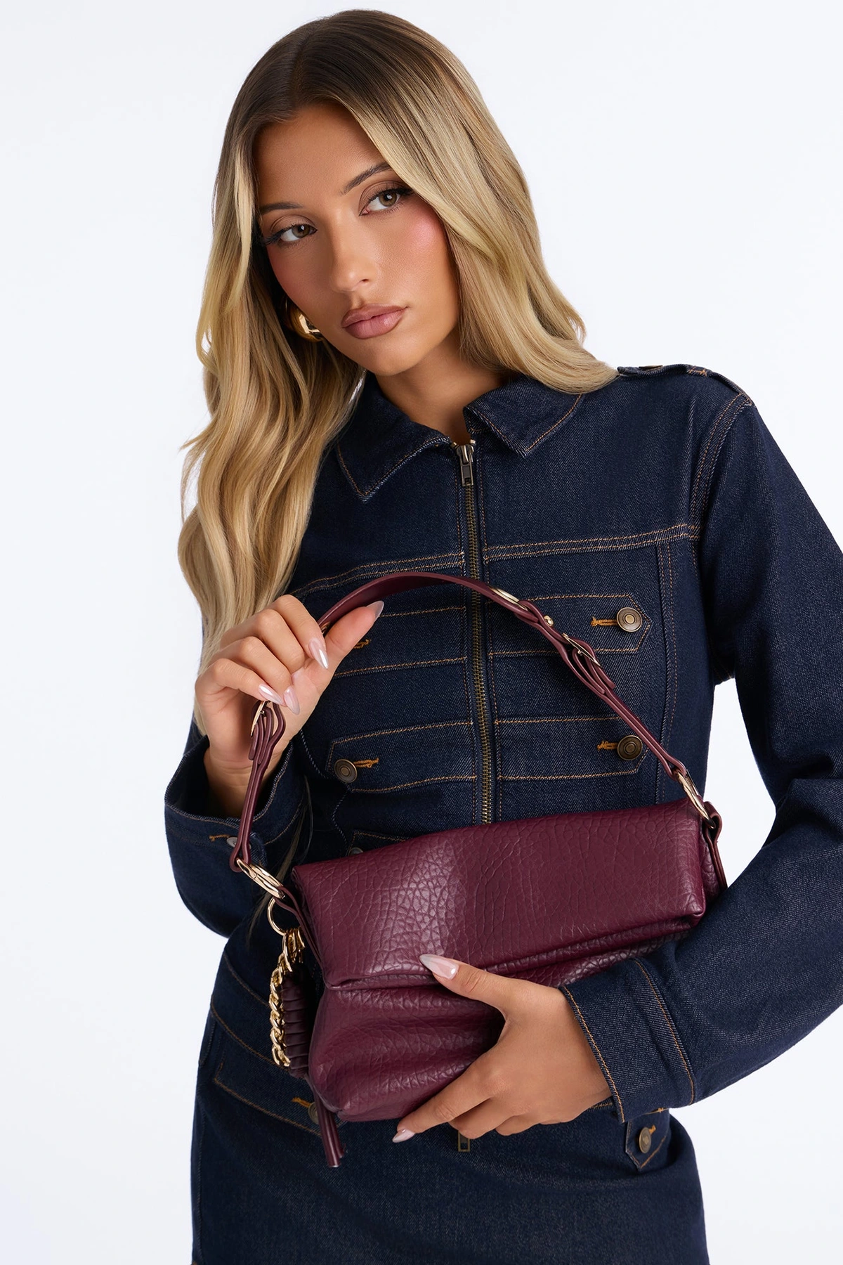 Really Like That Faux Leather Shoulder Bag - Burgundy — Bordô