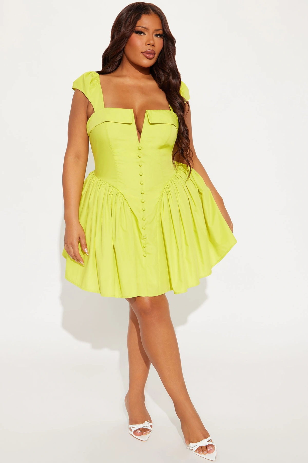 Cleodora Poplin Micro Mini Dress - Chartreuse — Chartreuse