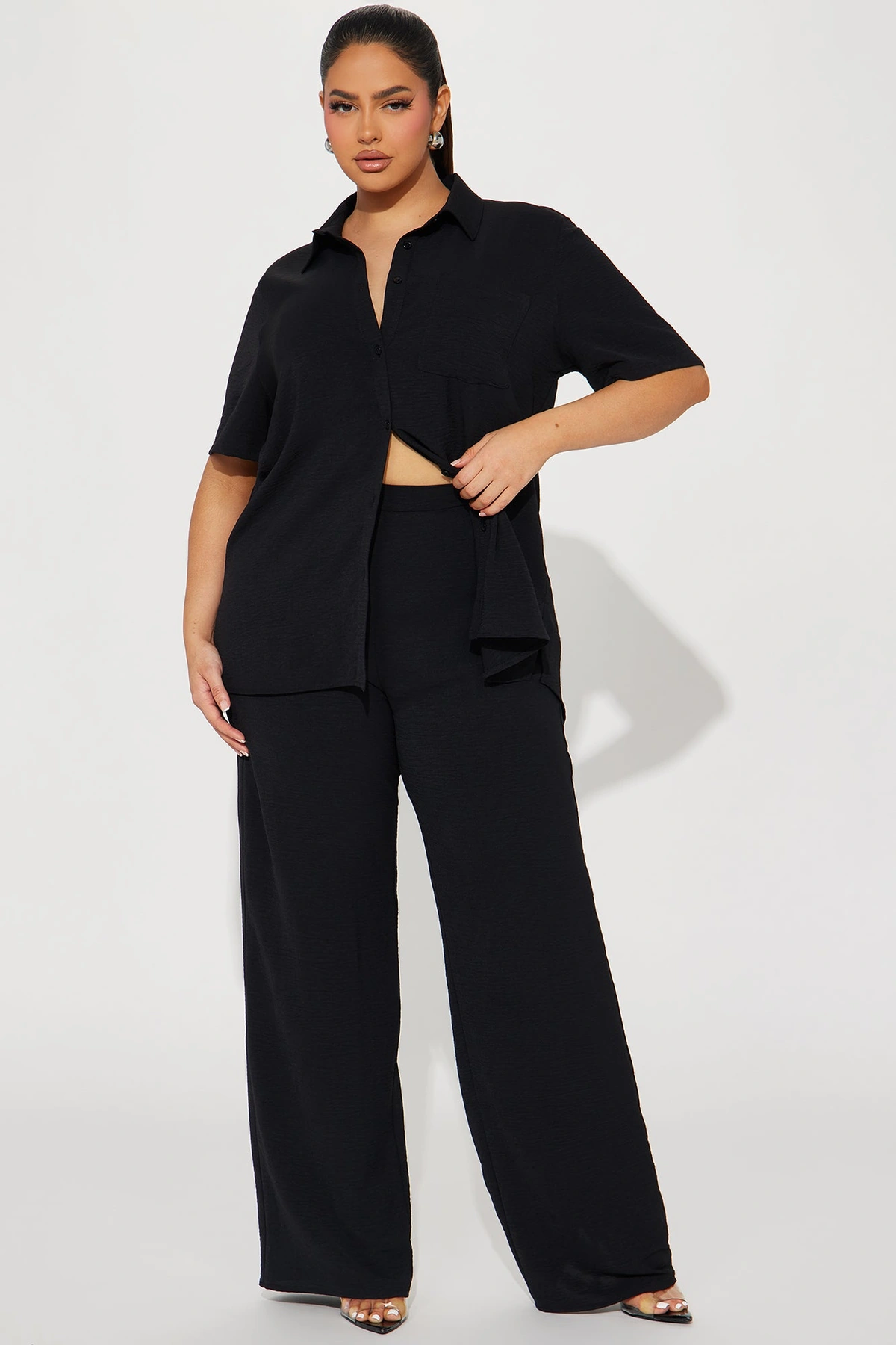 Makenzie Short Sleeve Pant Set - Black — Preto