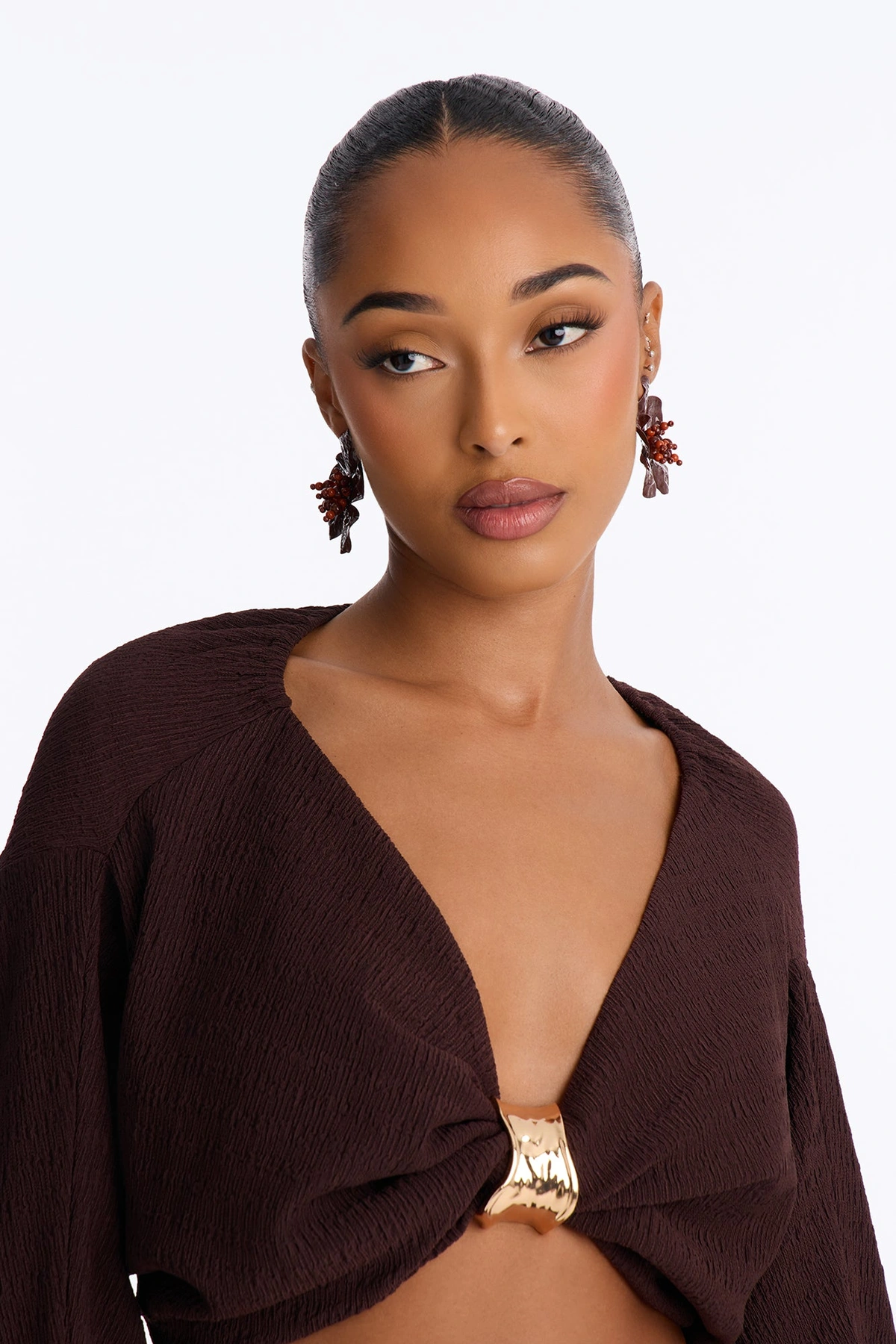 Cure My Soul Floral Drop Earrings - Brown — Castanho