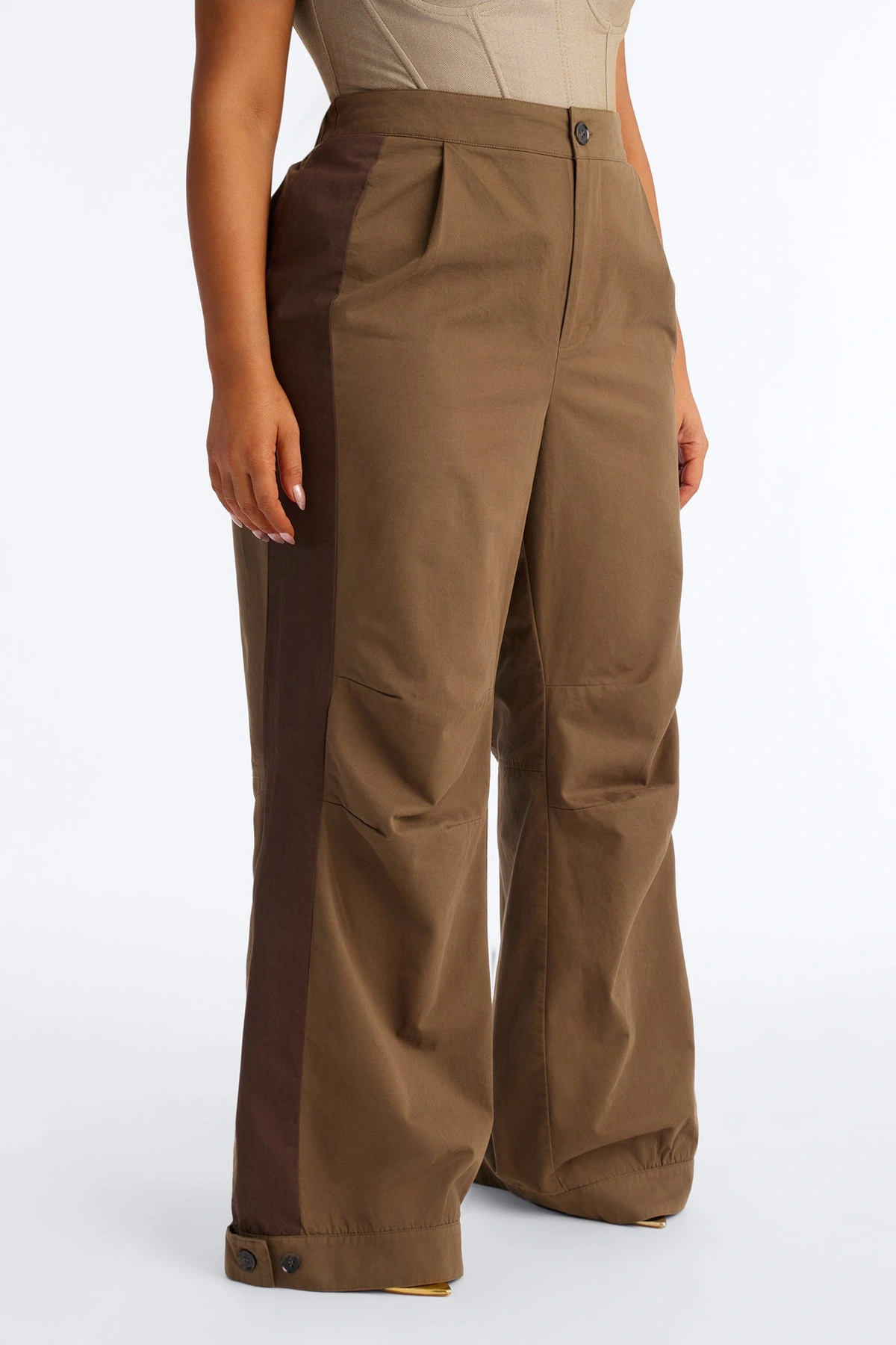 Zuri Mid Rise Colorblock Wide Leg Pant 32″ - Olive/combo — Verde-azeitona/combinação