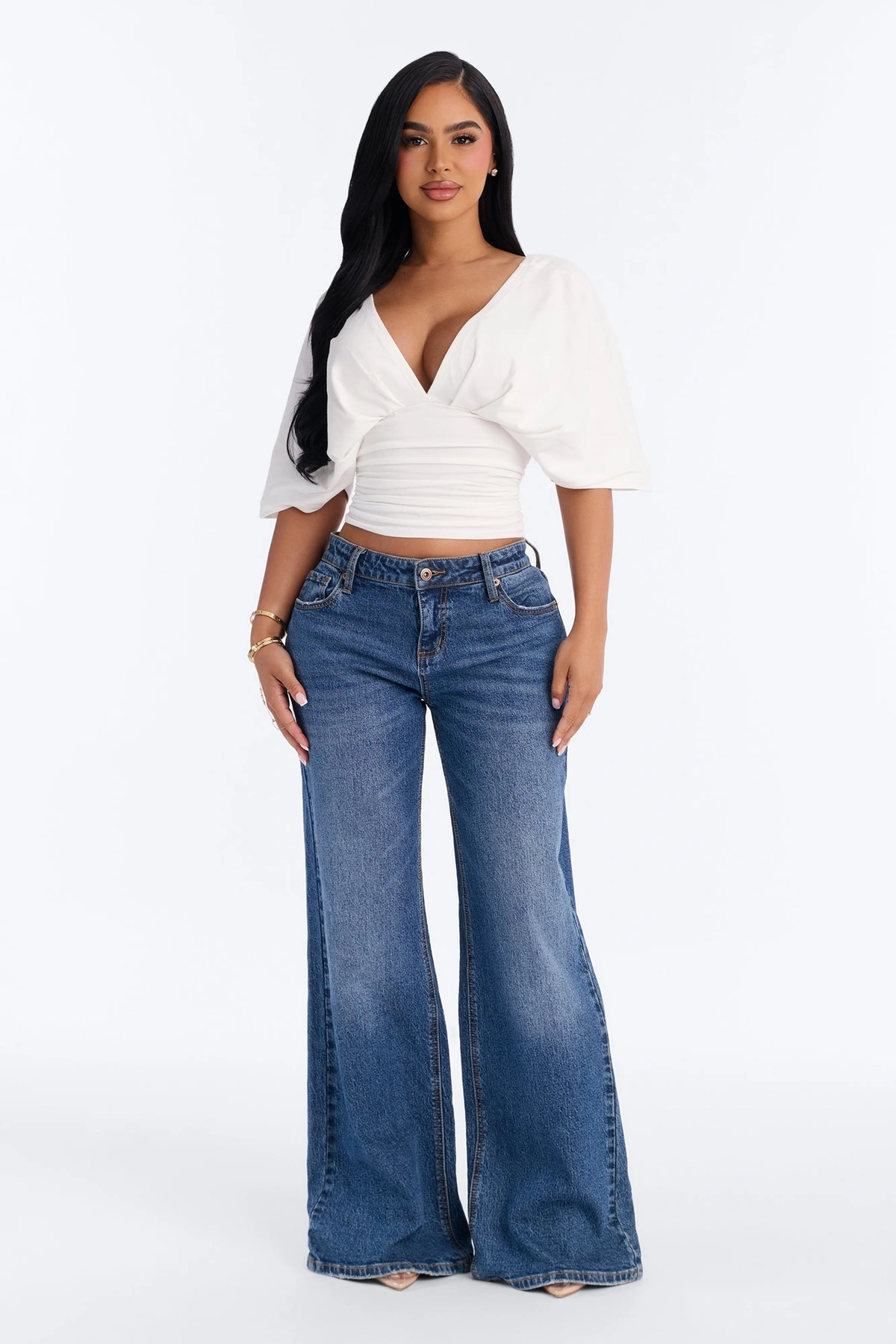 Taylor Cinched Waist Ruched Short Sleeve Top - White — Branco