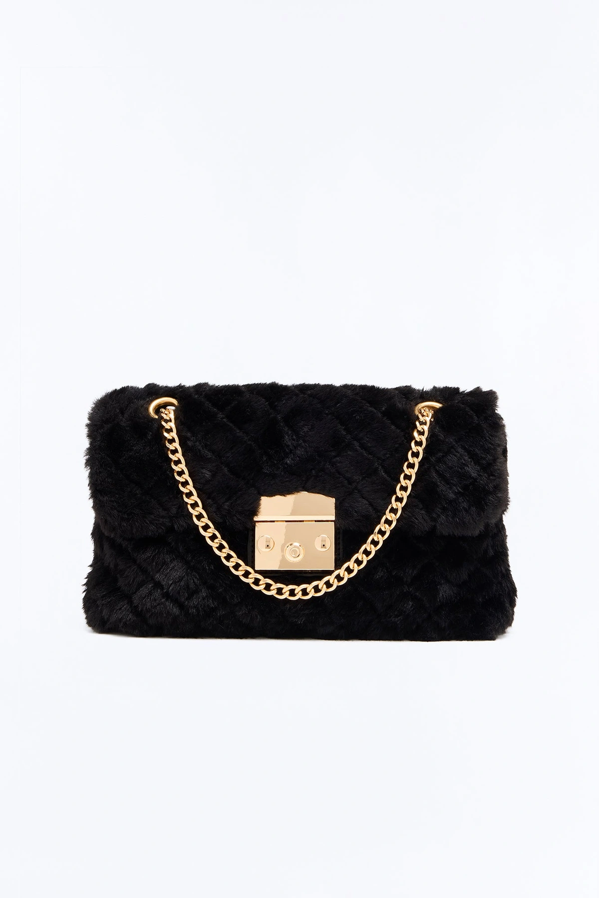 Easy Weather Faux Fur Shoulder Handbag - Black — Preto