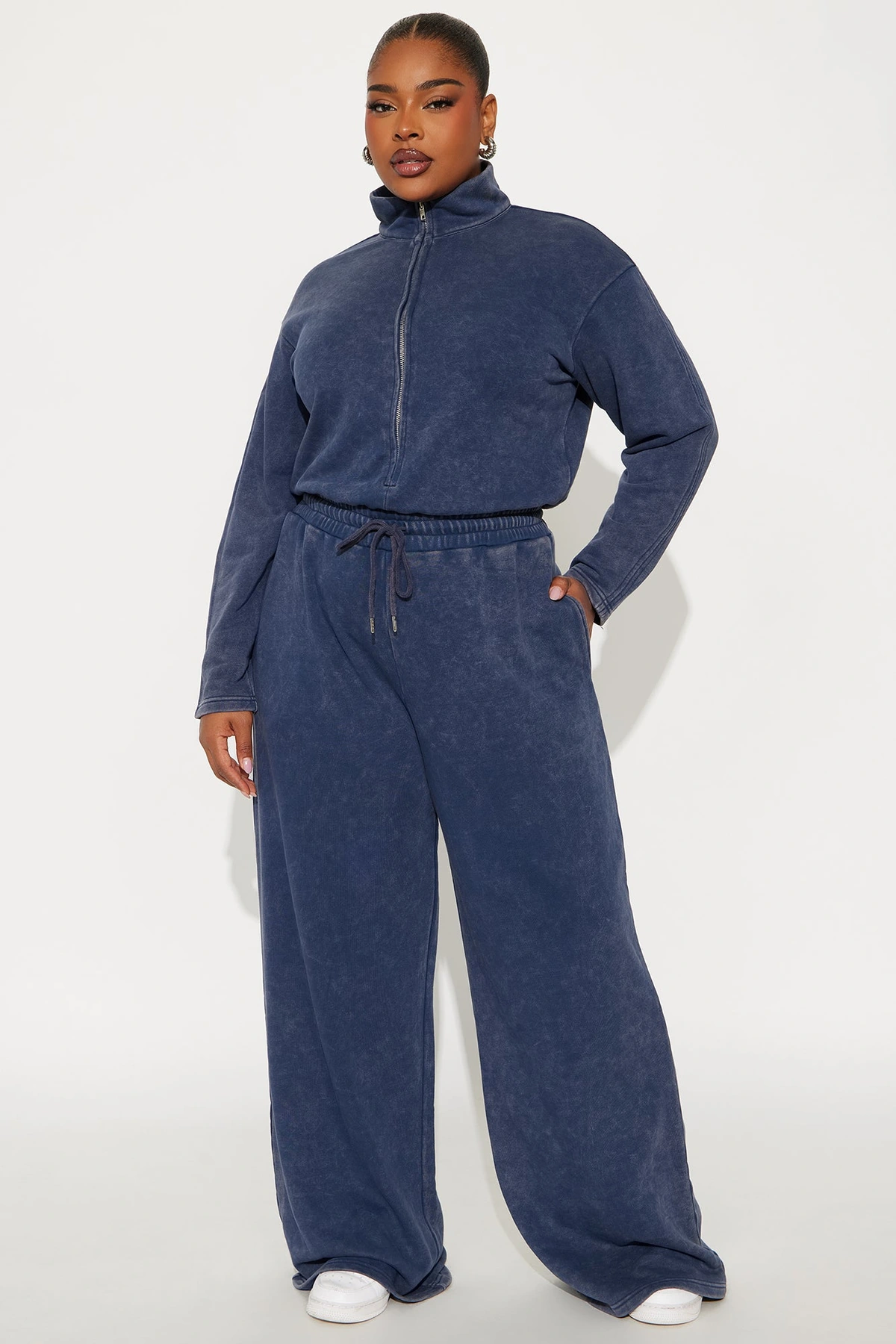 Busy Schedule Washed French Terry Jumpsuit - Navy — Azul-marinho