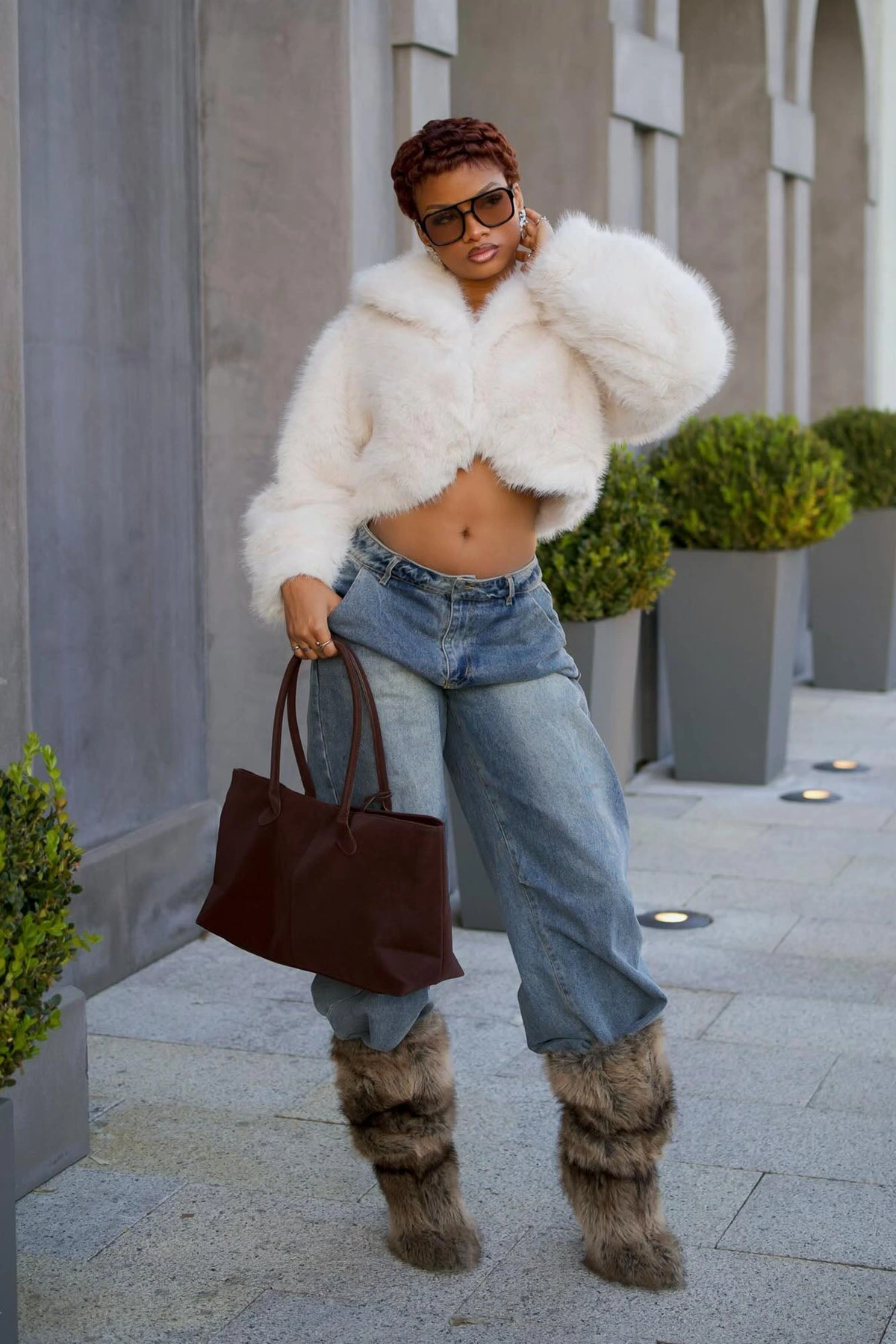 Monaco Moves Faux Suede Tote - Brown/combo — Castanho/combinação