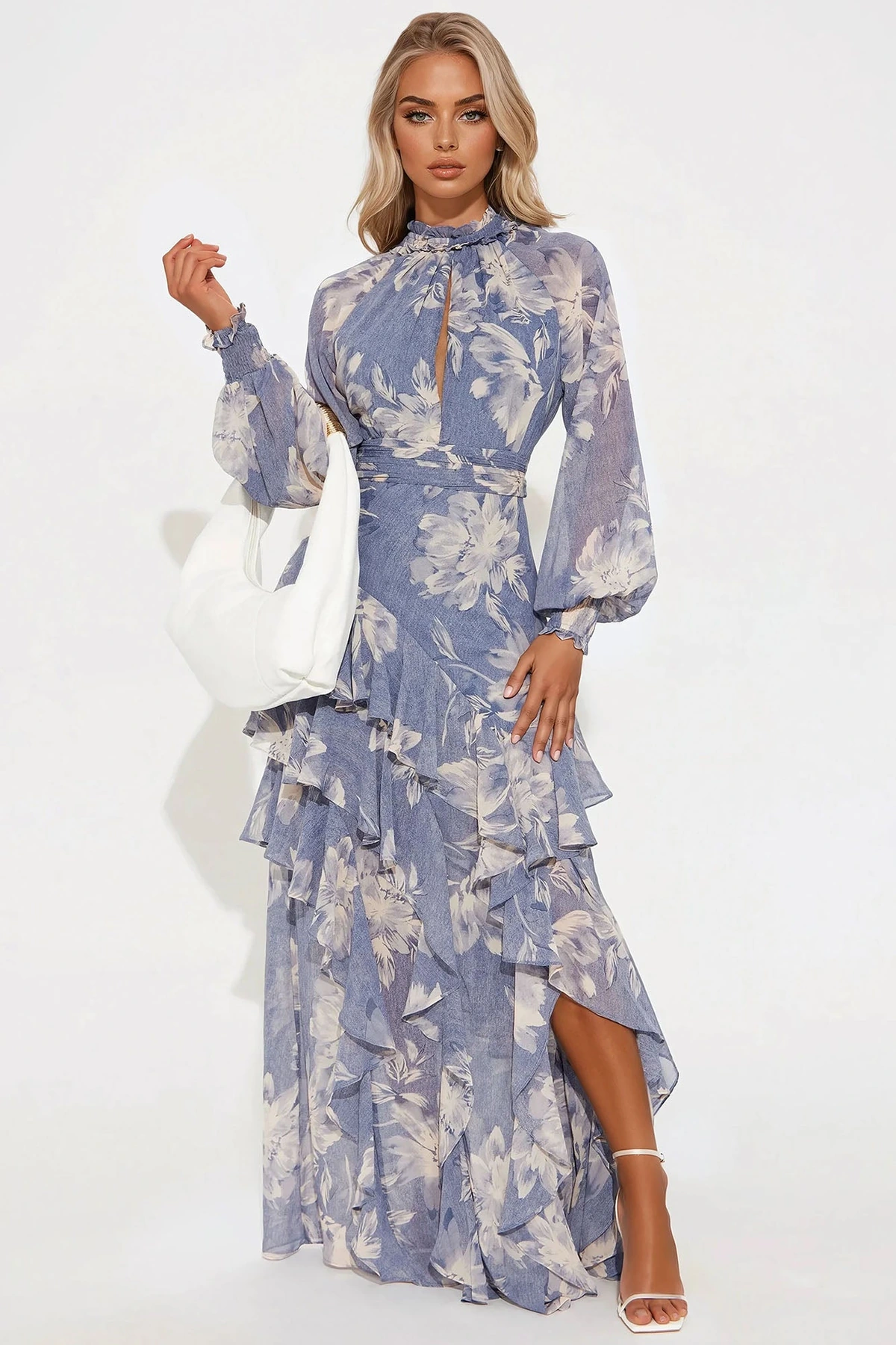 Sofia Chiffon Maxi Dress - Blue/combo — Azul/combinação