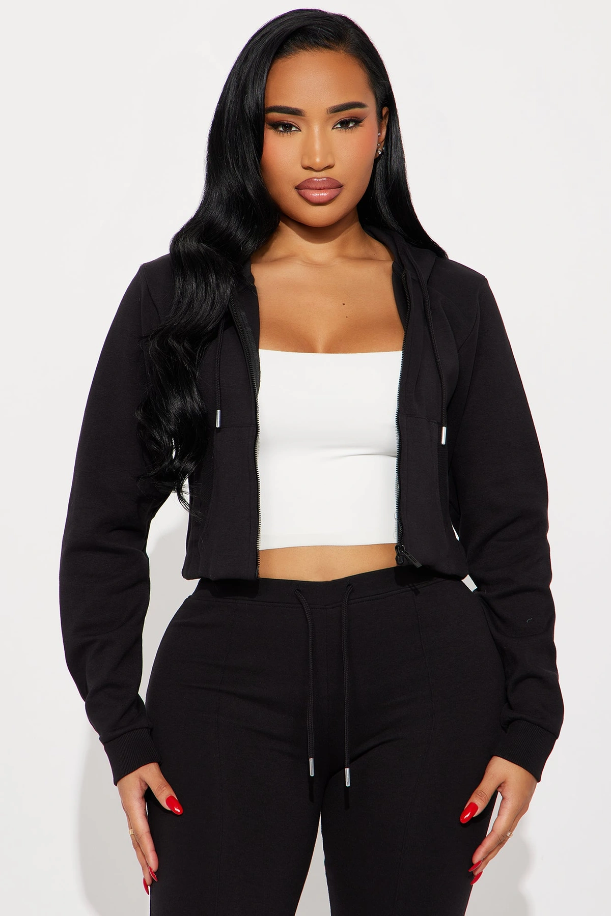 Ready To Go Zip Up Pant Set - Black — Preto