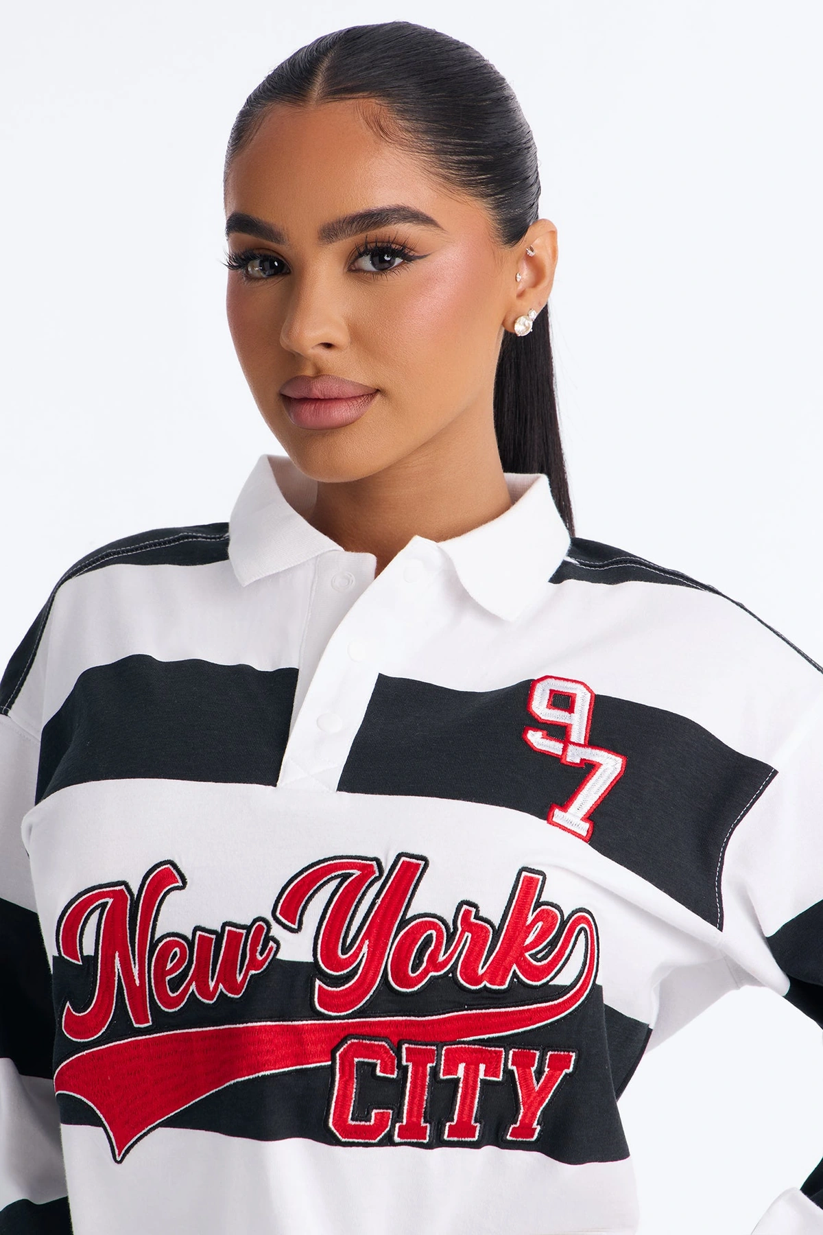 Somewhere In New York City Striped Polo - Black/White — Preto/Branco