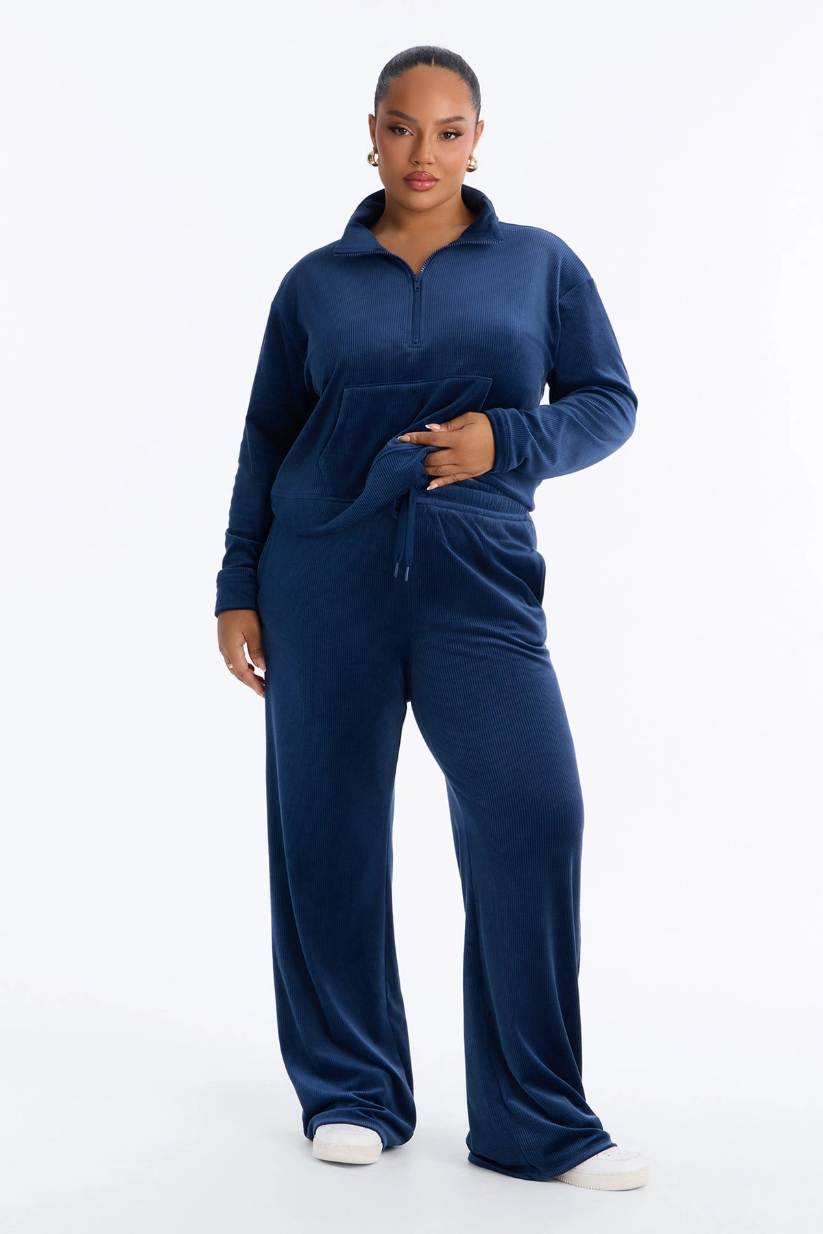 Chill Status Velour Pant Set - Navy — Azul-marinho
