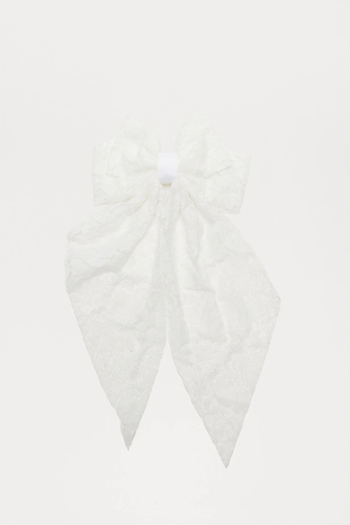 Tea Time Lace Hair Bow - White — Branco