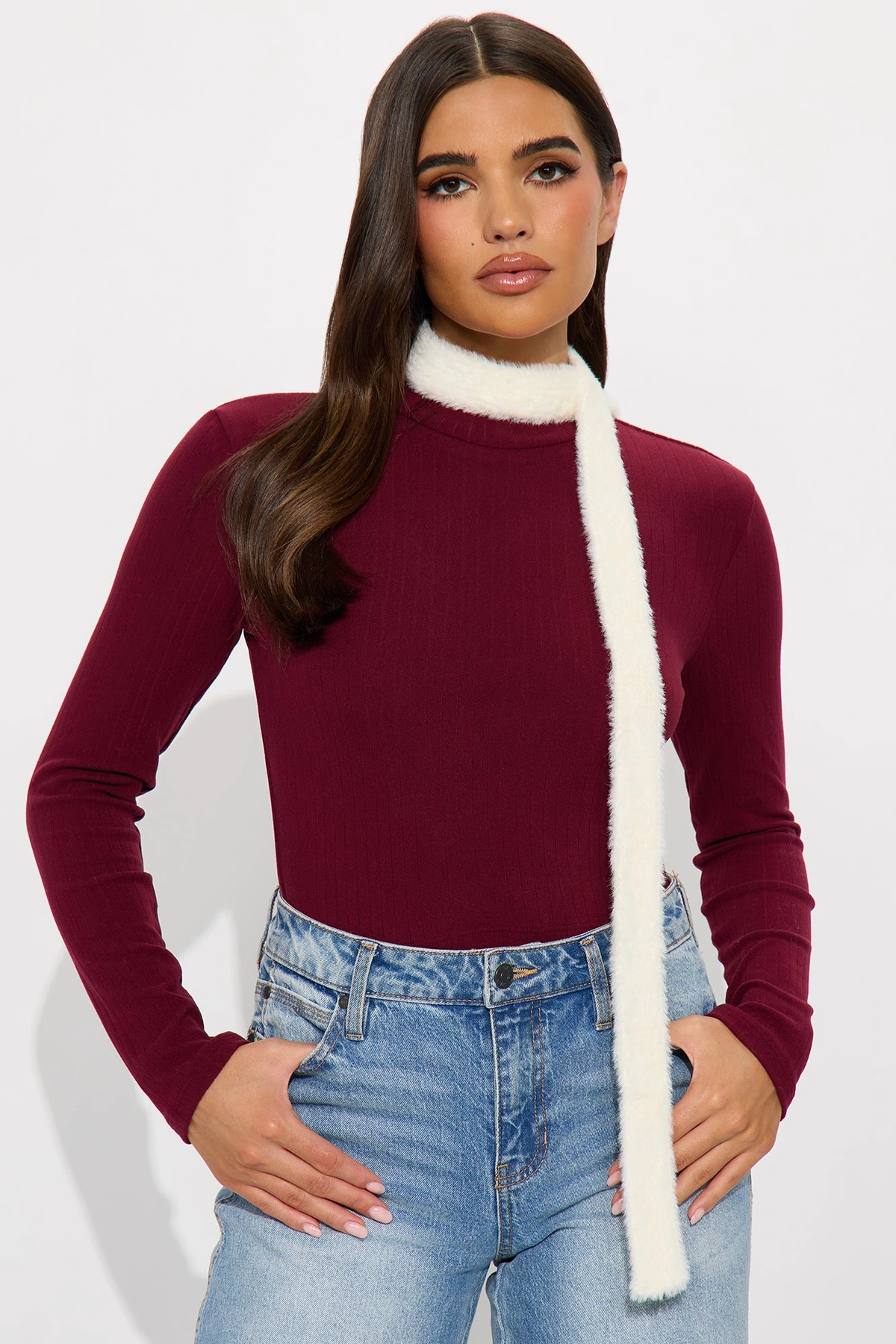 Autumn Time Faux Fur Skinny Scarf - Ivory — Marfim