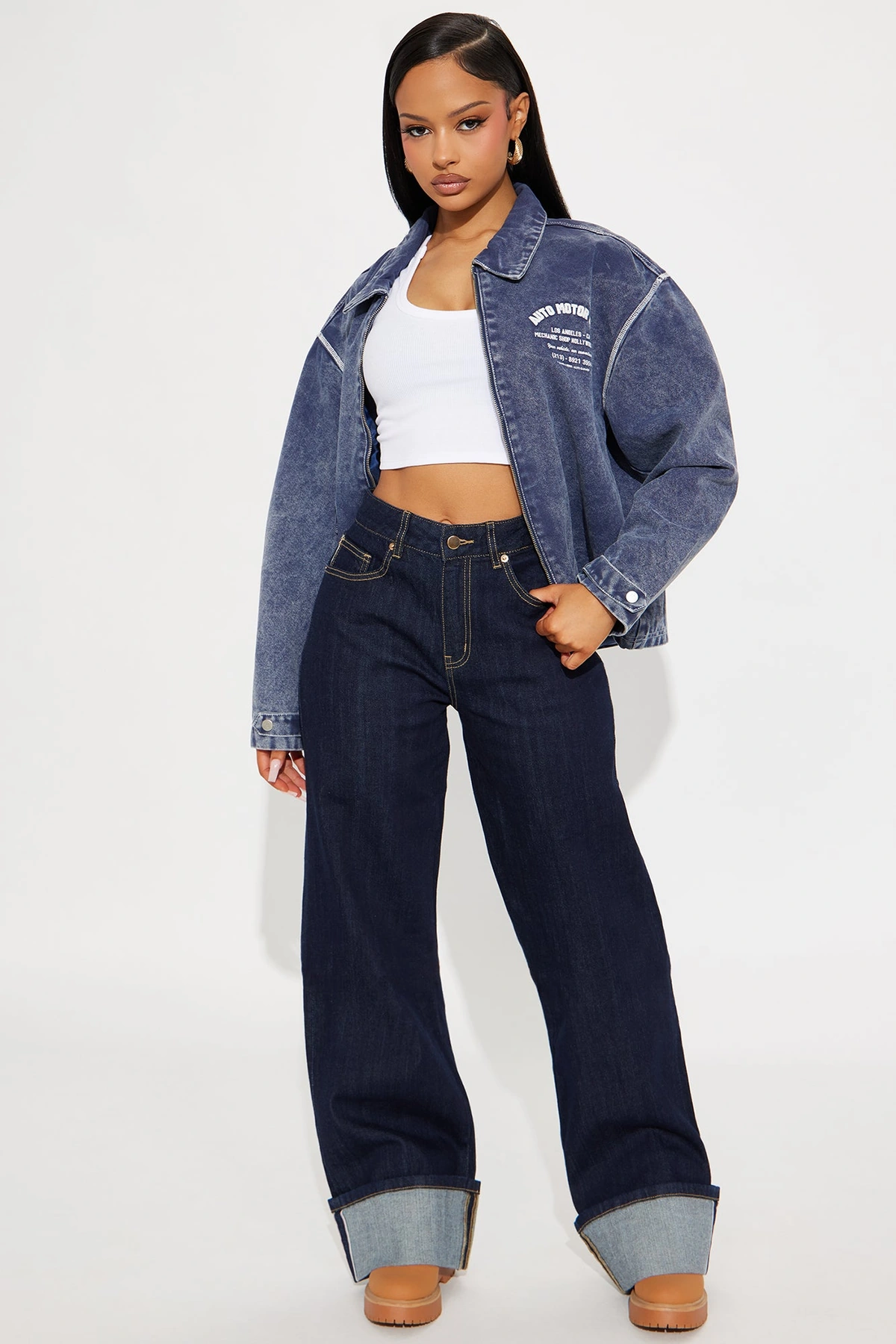 Tall Premium Cuffed Straight Leg Jeans - Dark Wash — Ganga de lavagem escura