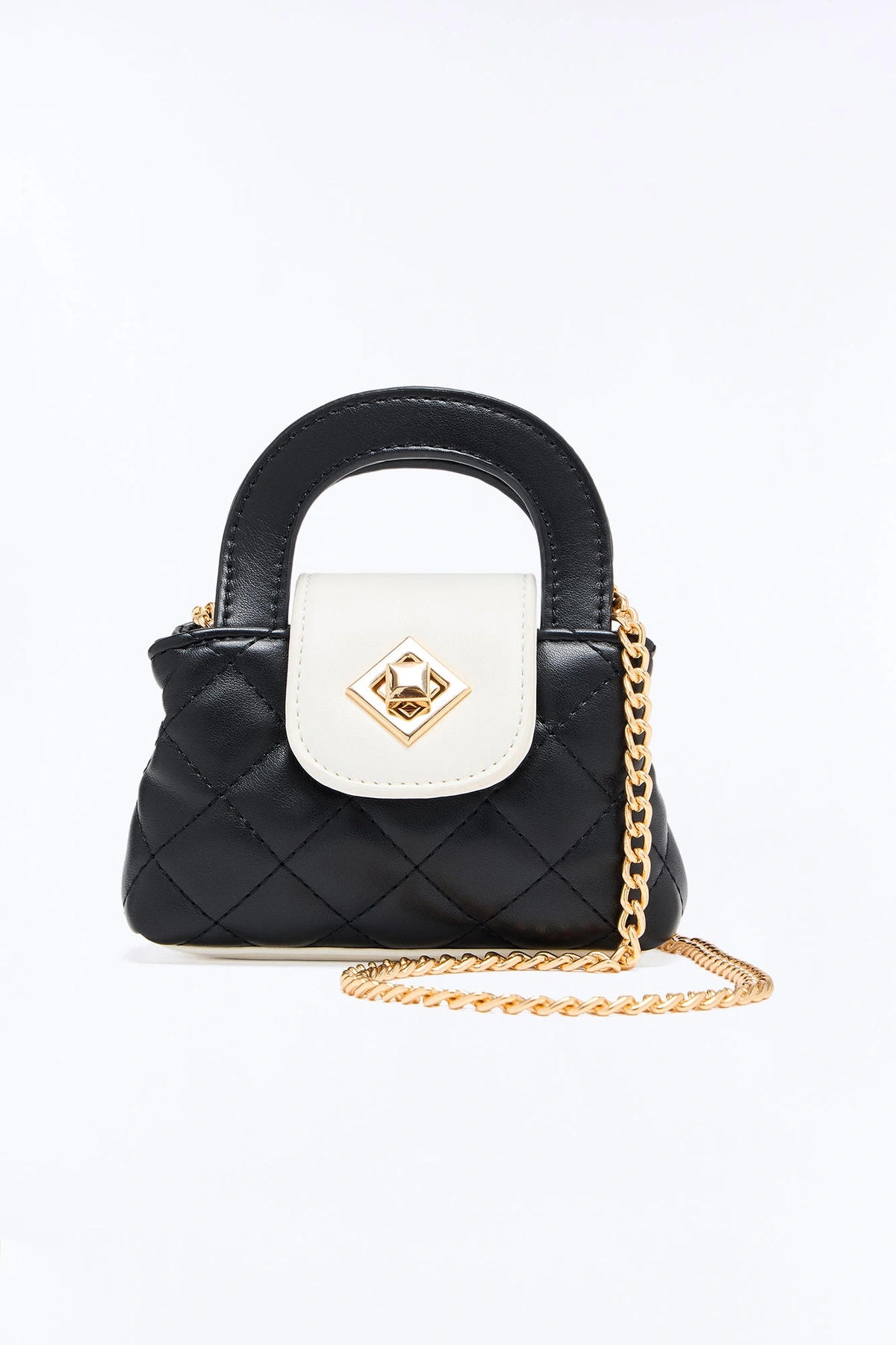 Sweet Stitch Mini Faux Leather Crossbody - Black/White — Preto/Branco