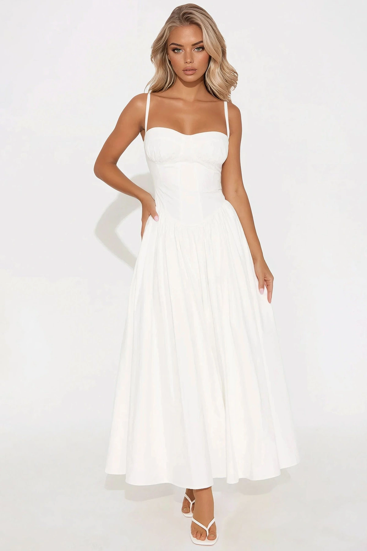Angelina Poplin Maxi Dress - White — Branco
