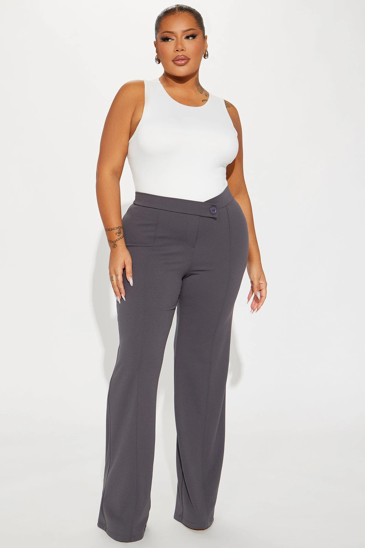 Call It Even Wide Leg Dress Pants - Charcoal — Cinzento-escuro