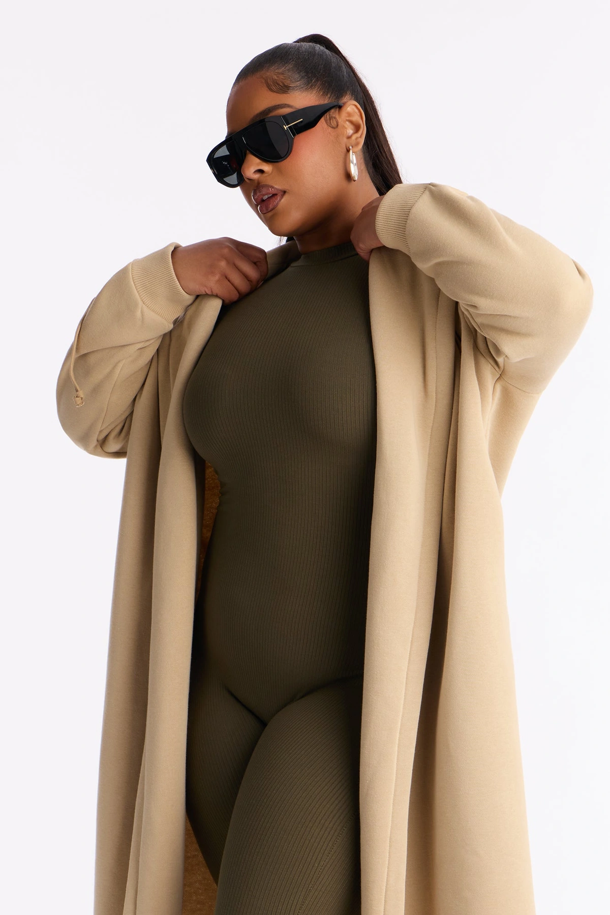 Jolie Cozy Fleece Trench - Taupe — Bege acinzentado