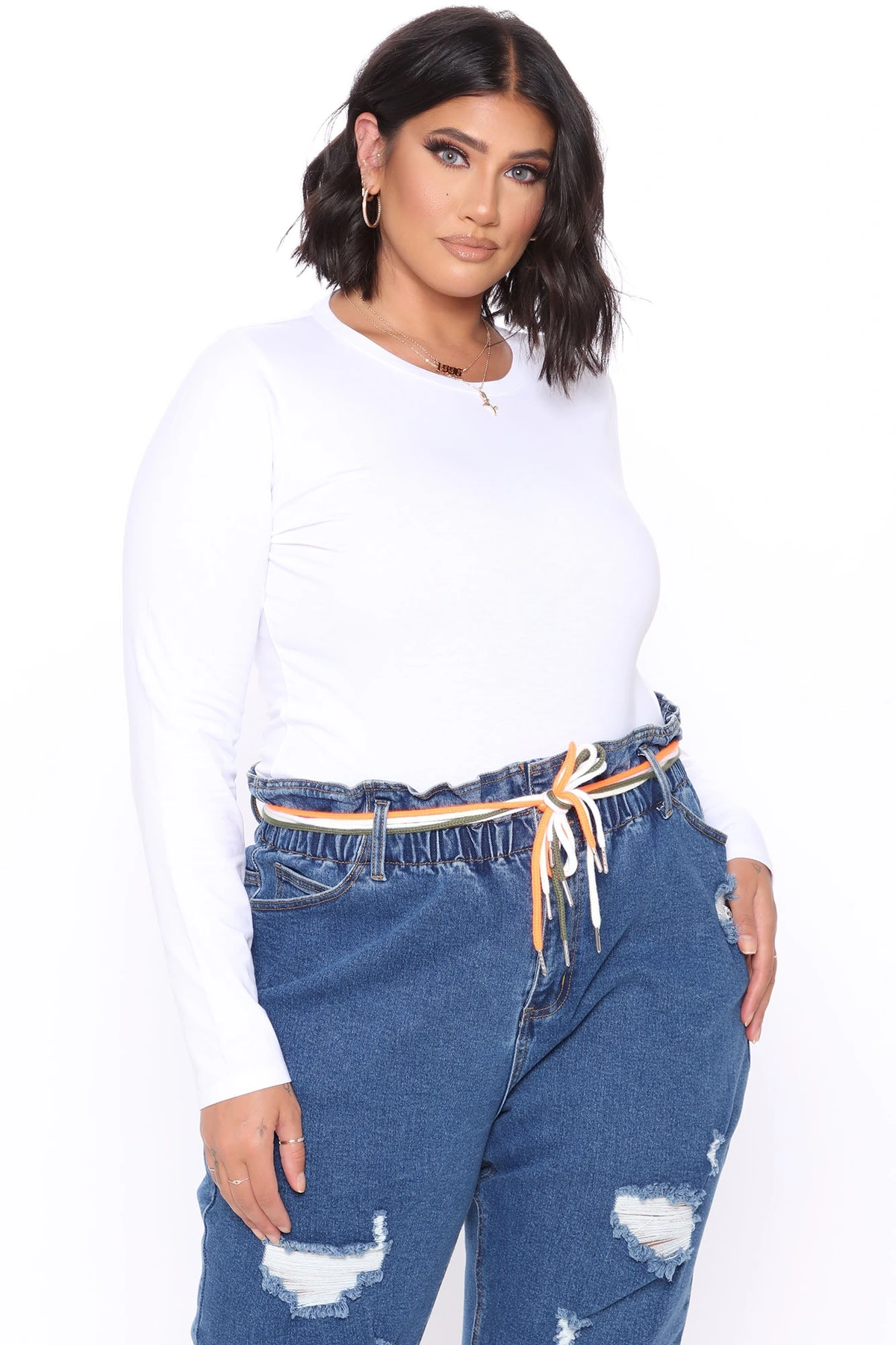 Lily Crew Neck Long Sleeve Top - White — Branco