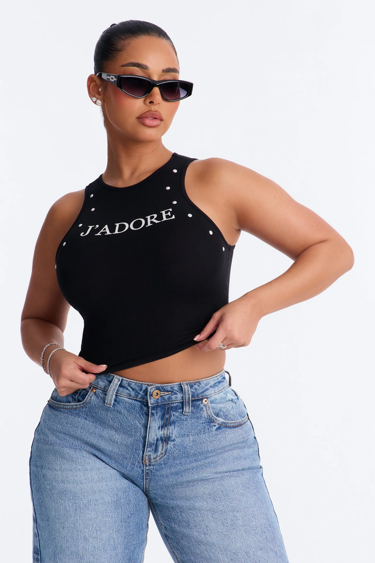 J'adore Studded Tank Top - Black — Preto