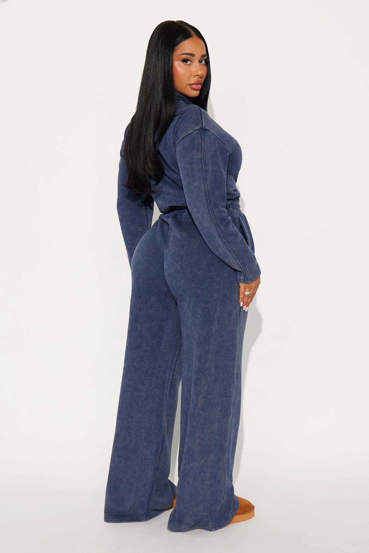 Busy Schedule Washed French Terry Jumpsuit - Navy — Azul-marinho