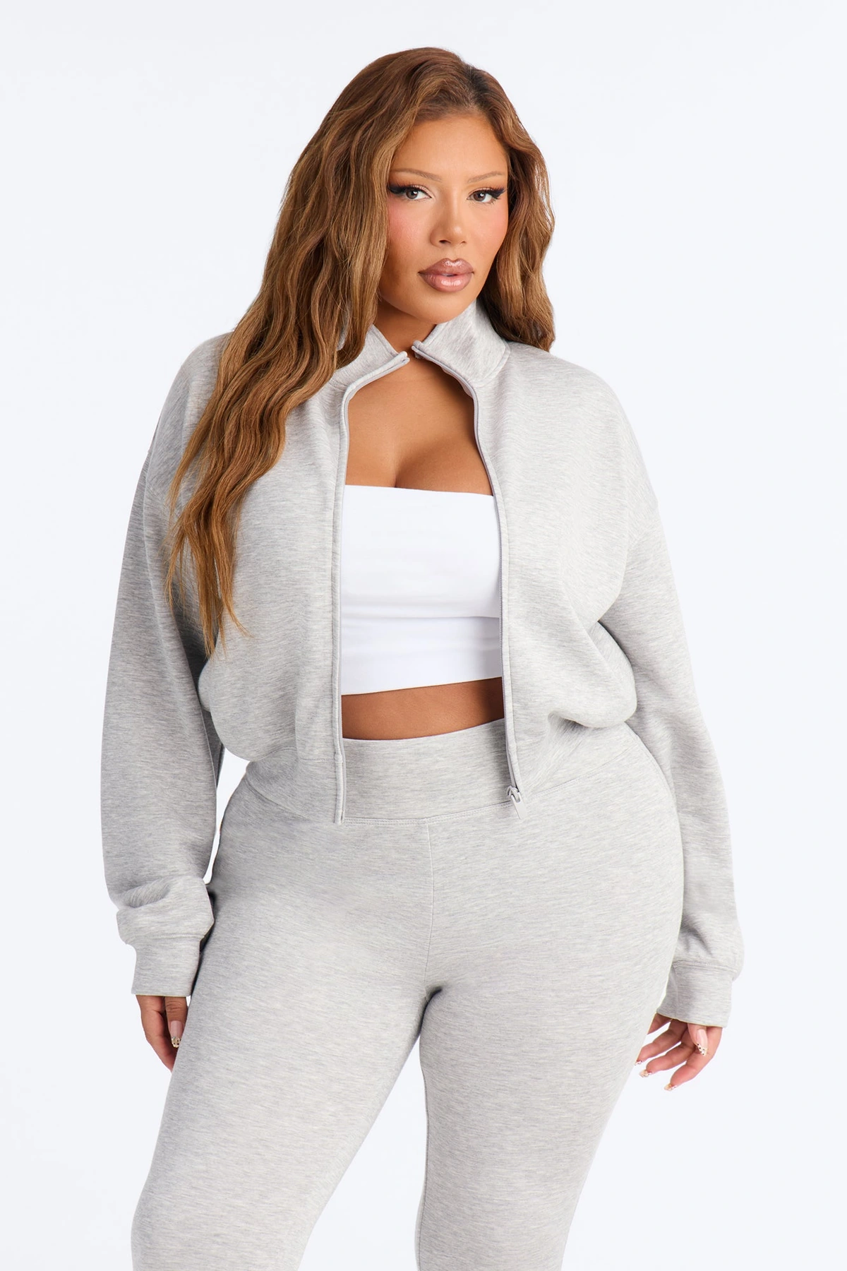 Bella Scuba Zip Up Jacket - Heather Grey — Cinzento mesclado