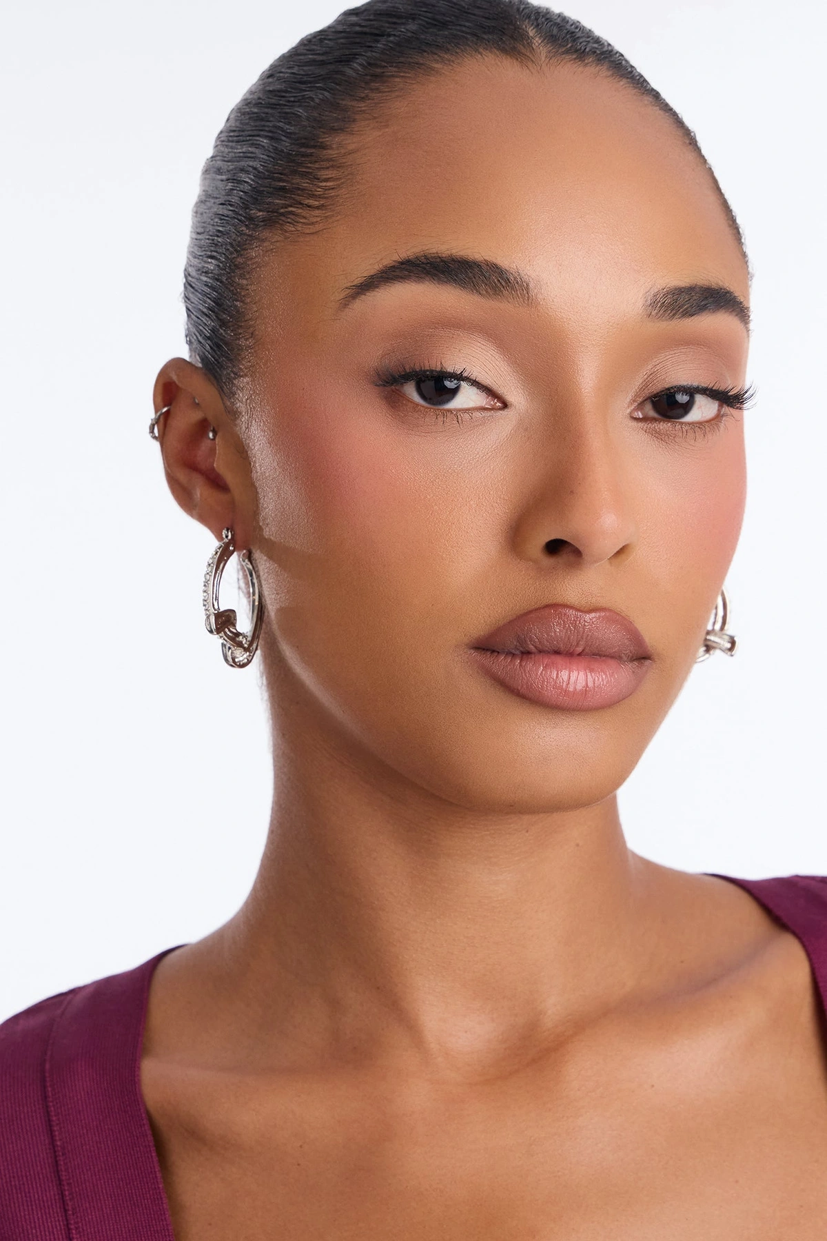 Unravel Rhinestone Hoop Earrings - Silver — Prateado