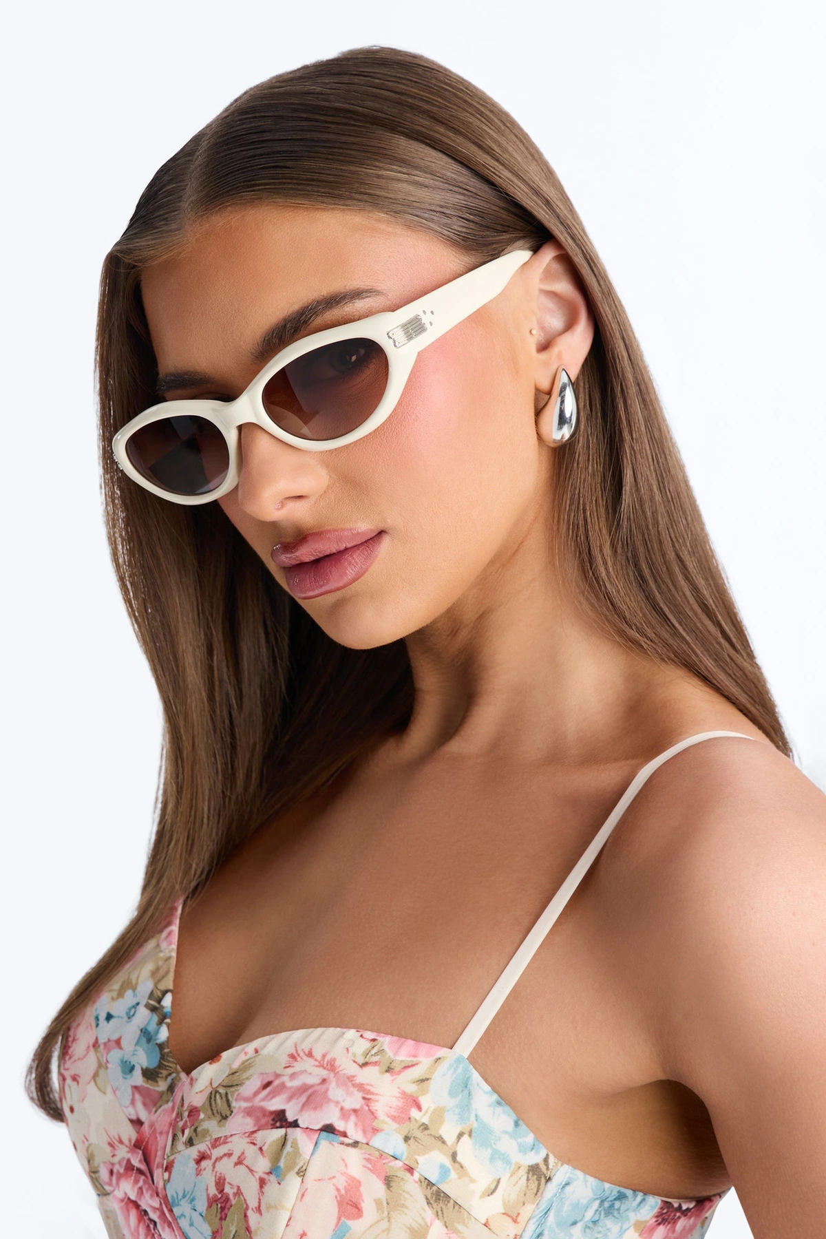 Glamorous Glare Cat Eye Sunglasses - Cream — Creme