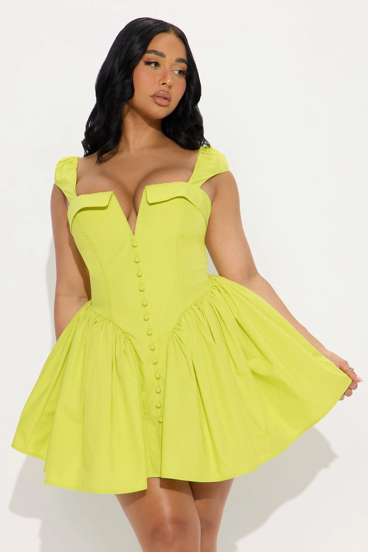 Cleodora Poplin Micro Mini Dress - Chartreuse — Chartreuse