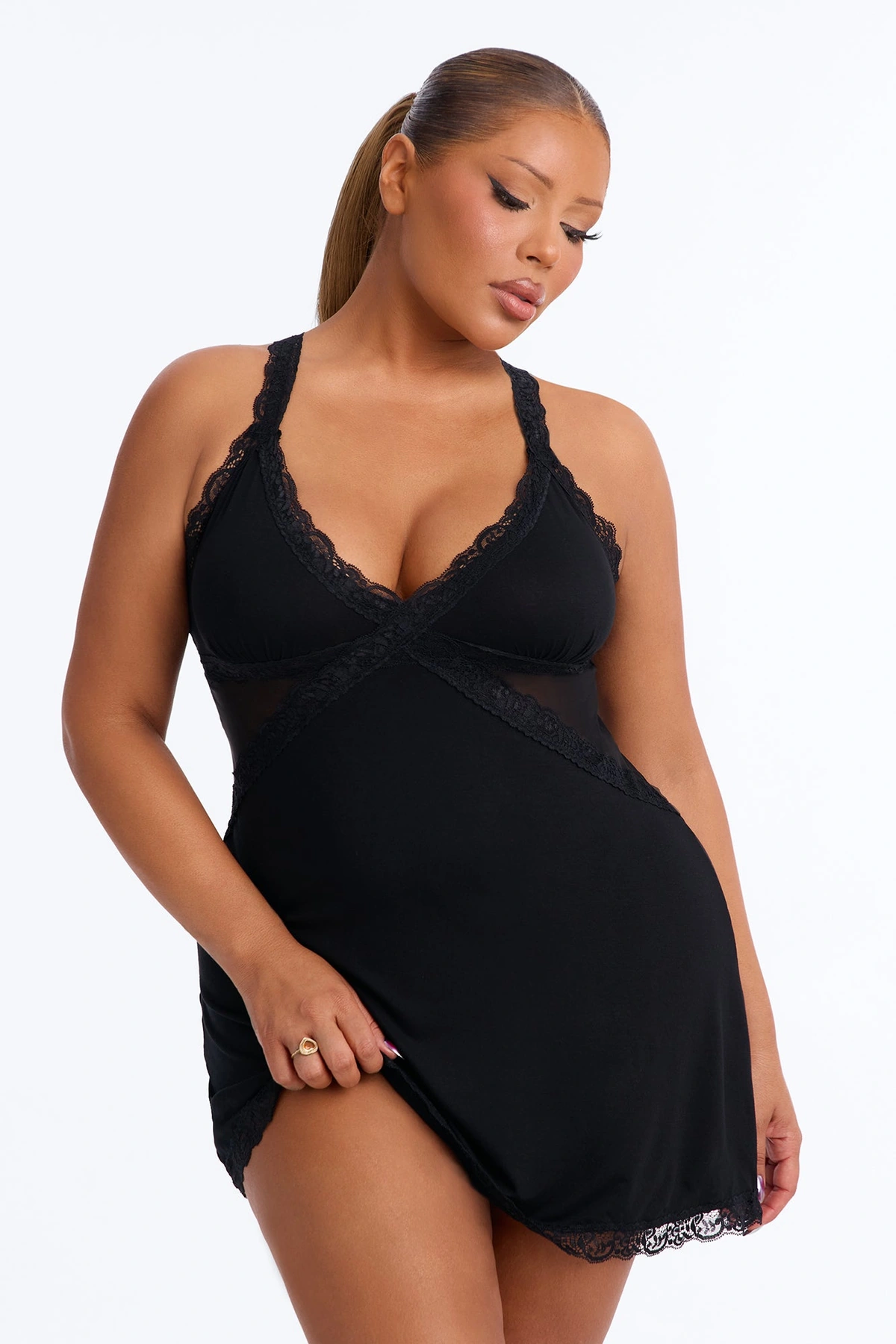 Cameron Lace Trim Babydoll - Black — Preto