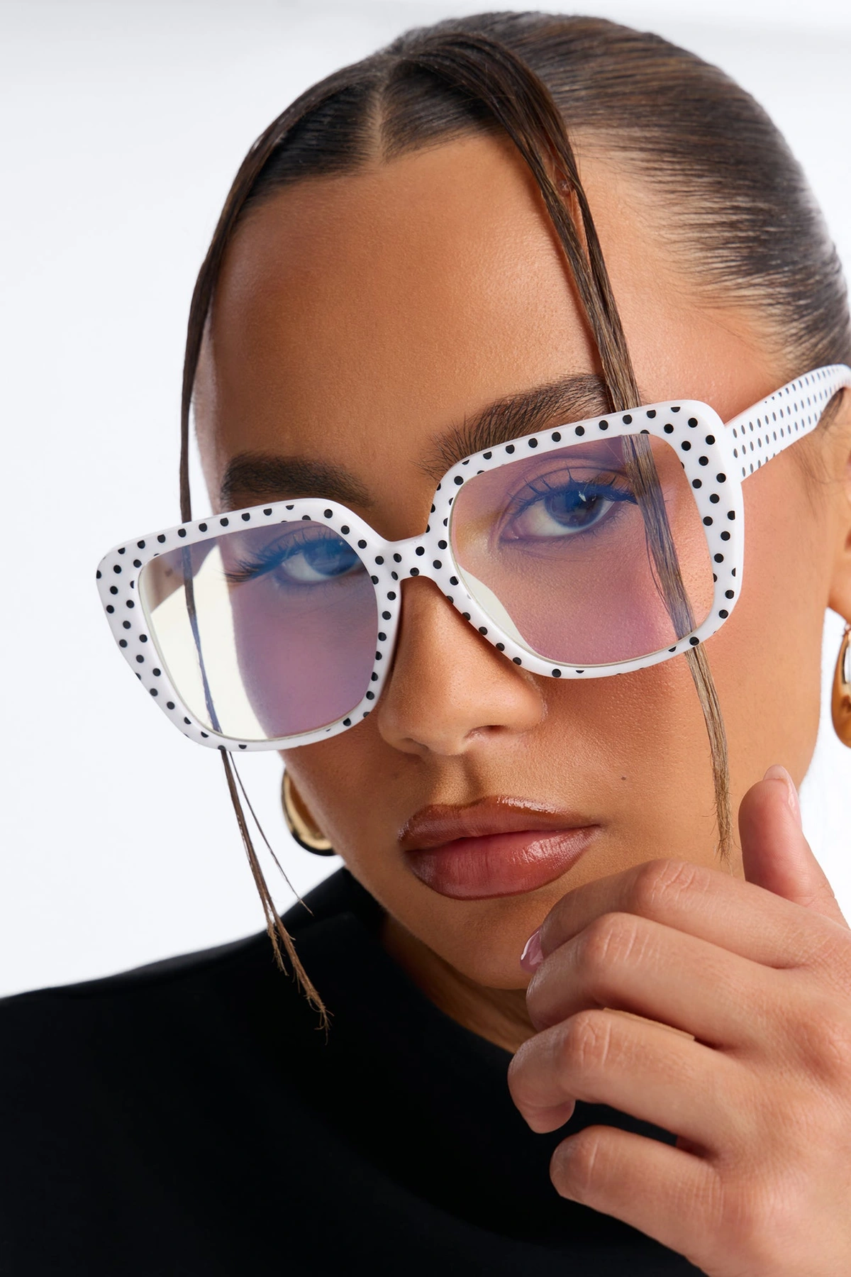 Polished Polka Dot Blue Light Glasses - White/Black — Branco/Preto