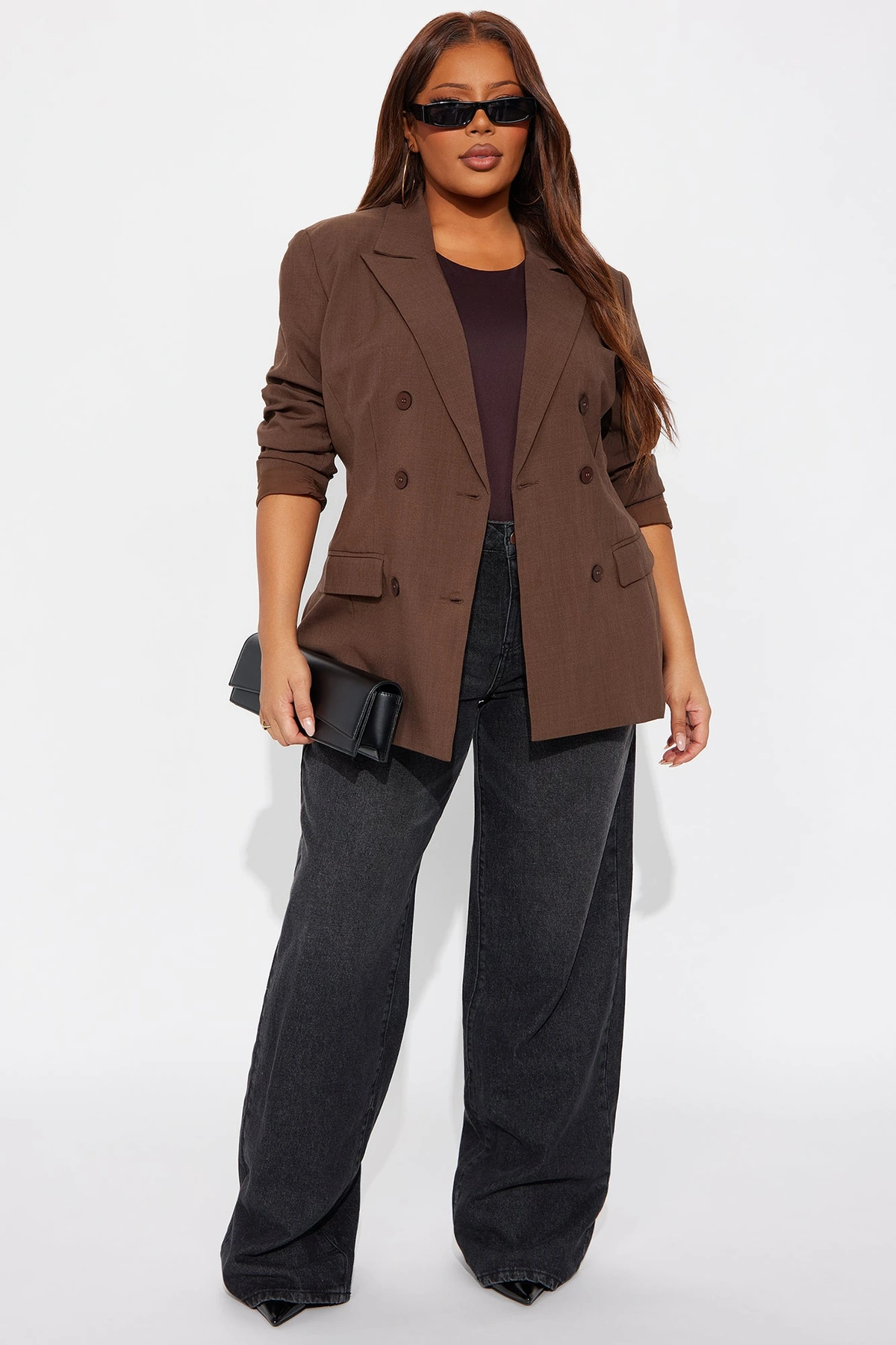 Giselle Double Breasted Hourglass Blazer - Chocolate — Chocolate