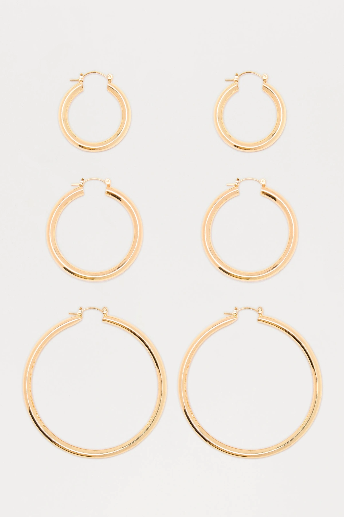 Basic 3 Pair Hoop Earrings Set - Gold — Dourado