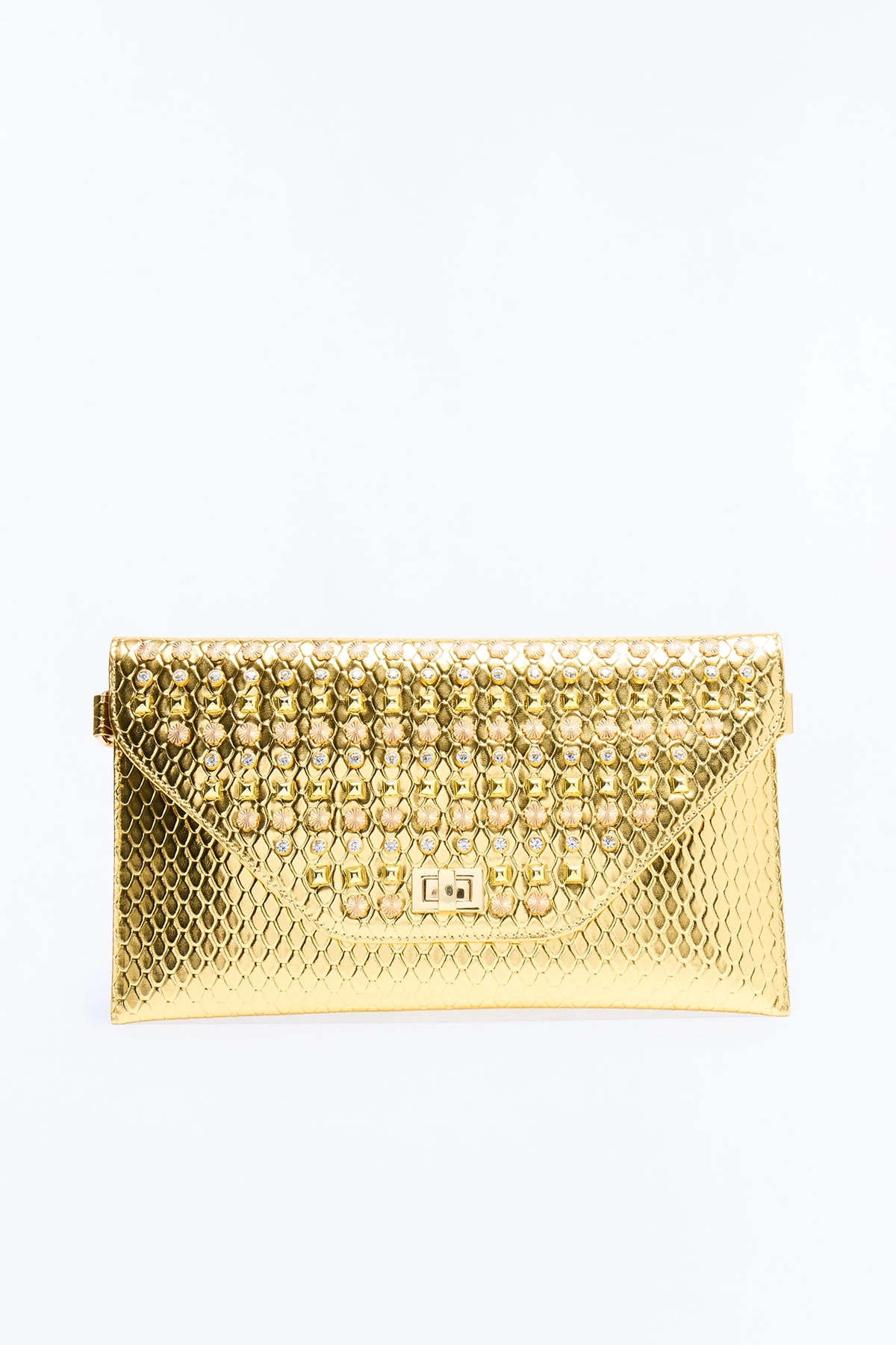 Crystal Reign Faux Leather Clutch - Gold — Dourado